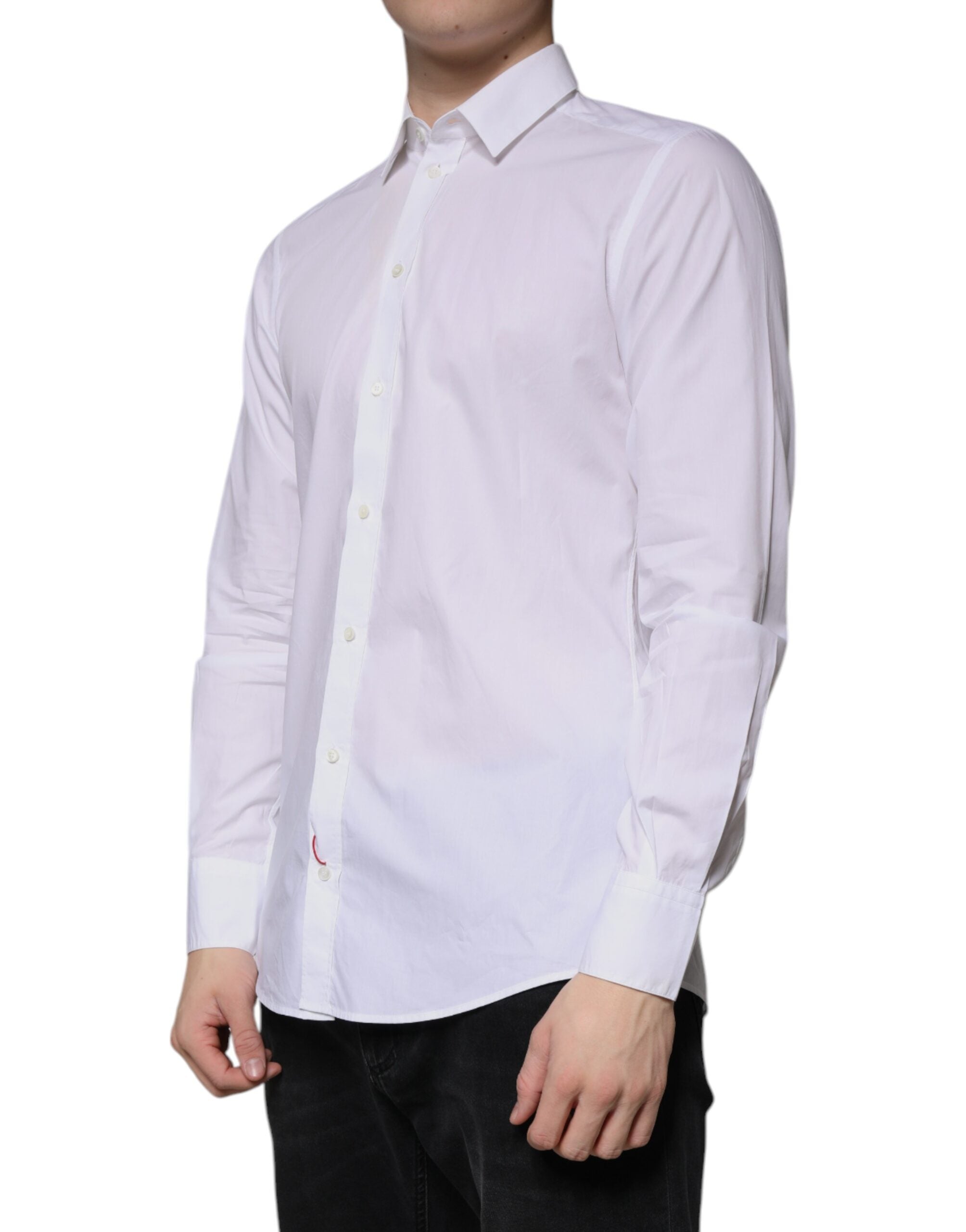 Dolce & Gabbana White Cotton Long Sleeve Formal Dress Men's Shirt (Pre-Owned)