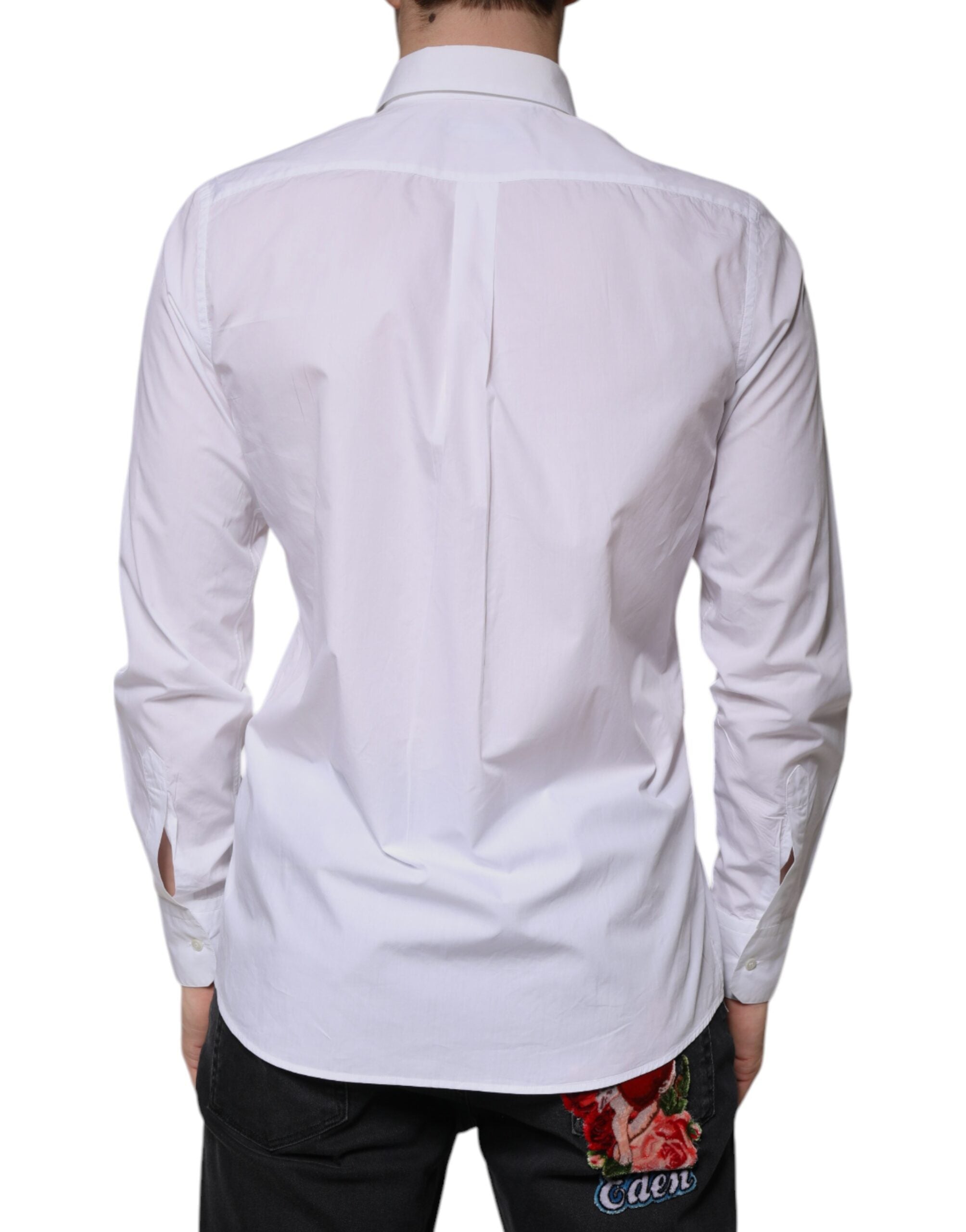 Dolce & Gabbana White Cotton Long Sleeve Formal Dress Men's Shirt (Pre-Owned)