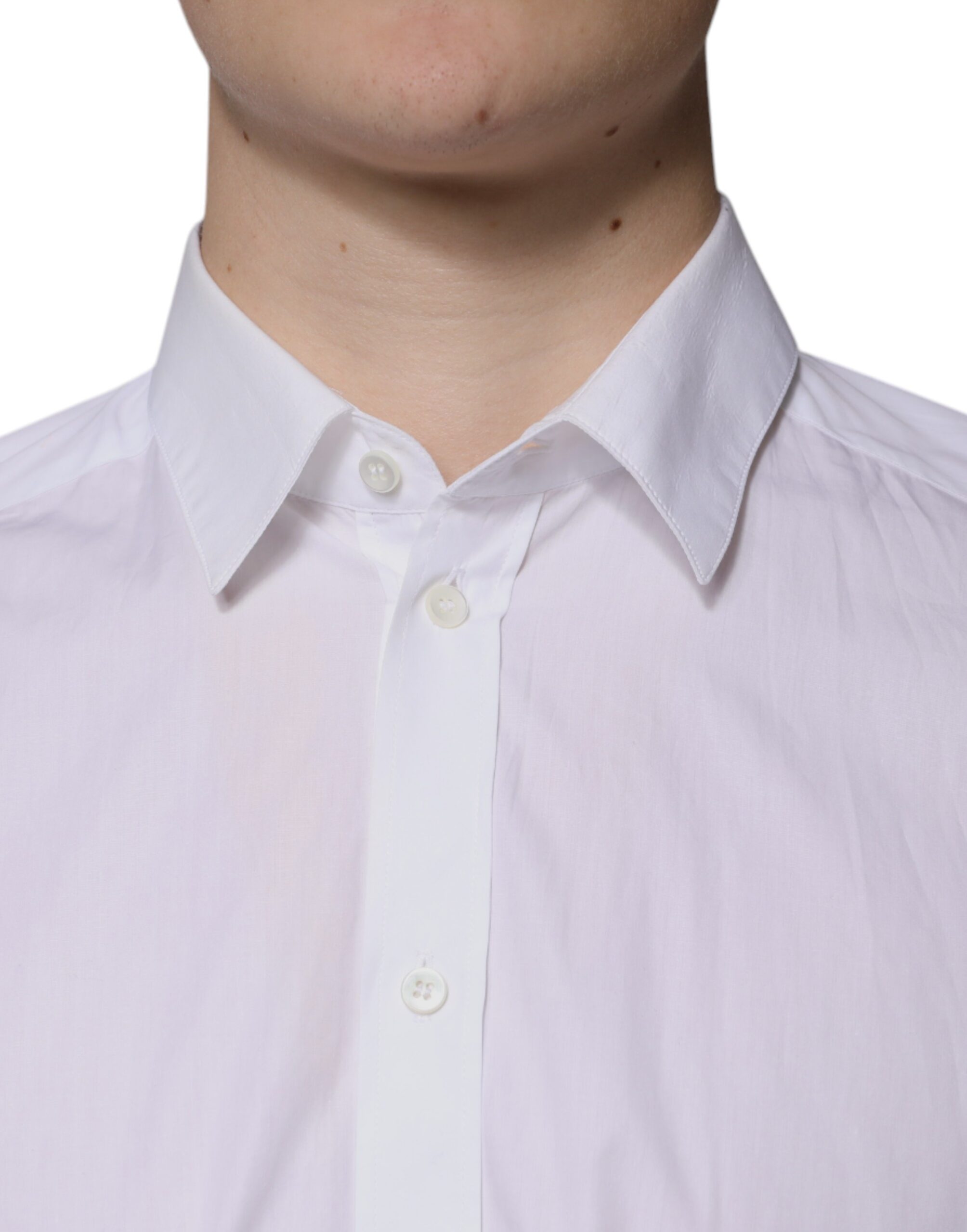Dolce & Gabbana White Cotton Long Sleeve Formal Dress Men's Shirt (Pre-Owned)