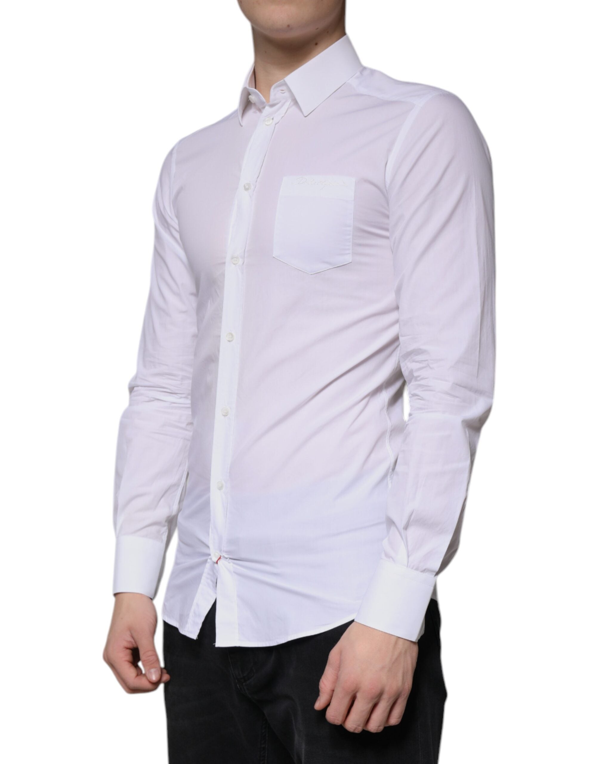 Dolce & Gabbana White Cotton Long Sleeve GOLD Dress Men Men's Shirt (Pre-Owned)
