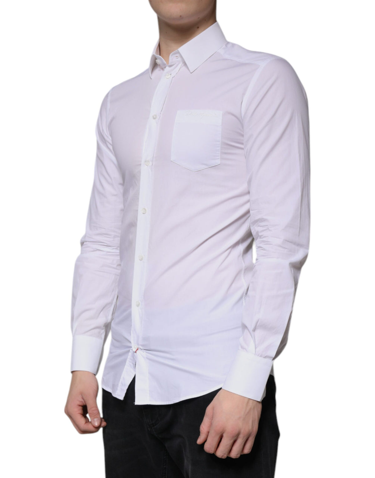 Dolce & Gabbana White Cotton Long Sleeve GOLD Dress Men Men's Shirt (Pre-Owned)