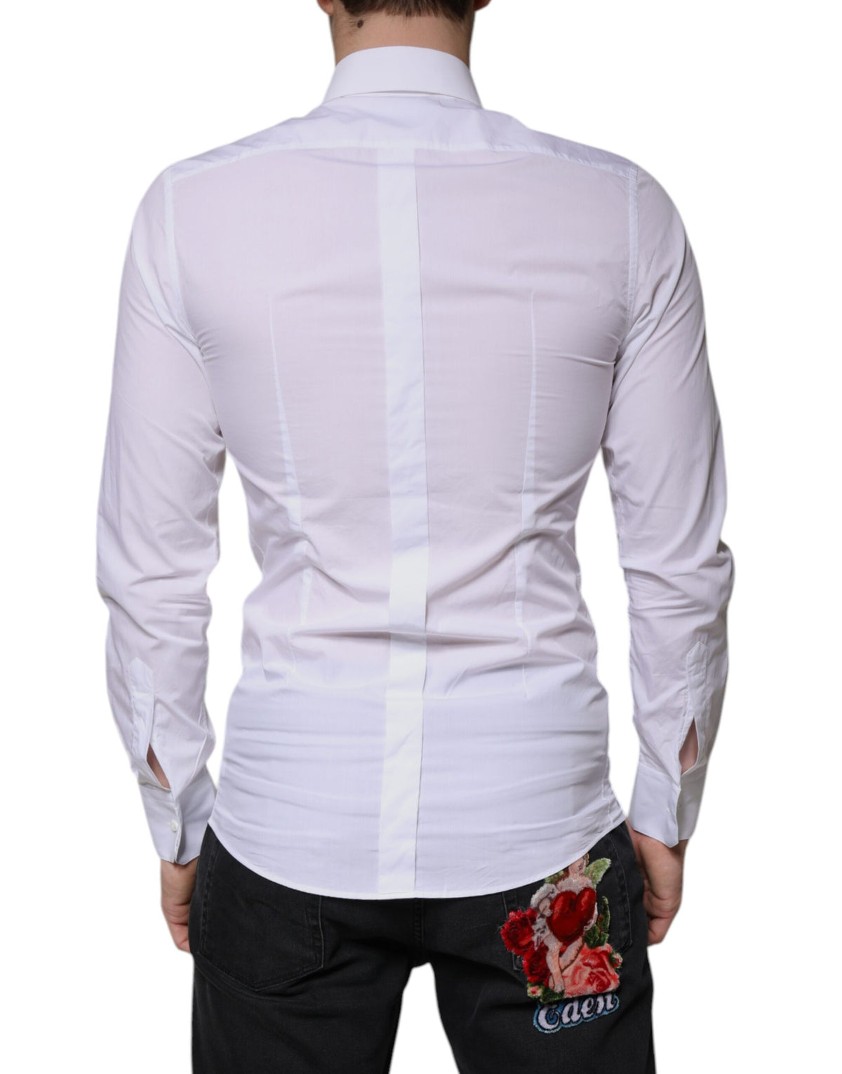 Dolce & Gabbana White Cotton Long Sleeve GOLD Dress Men Men's Shirt (Pre-Owned)
