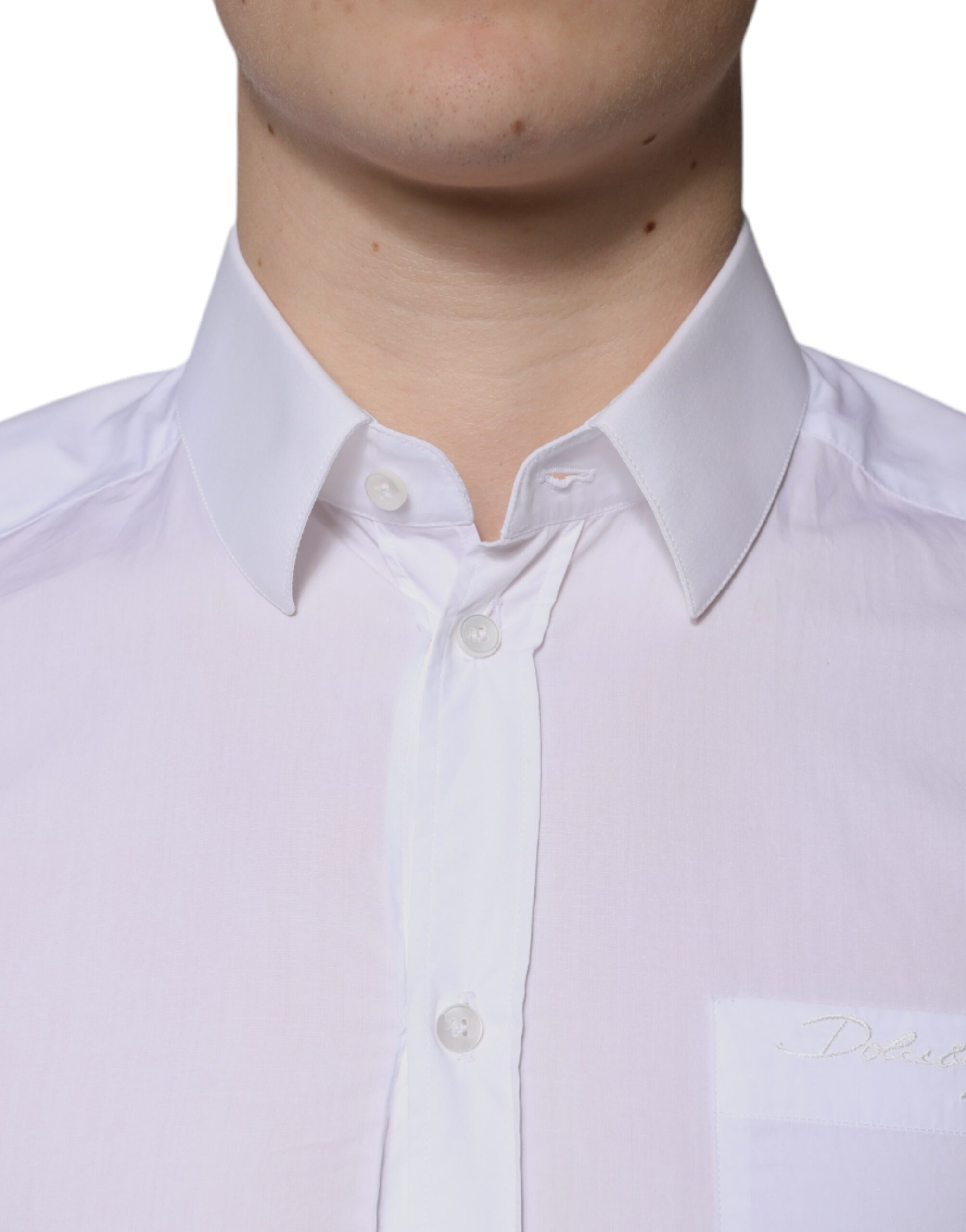 Dolce & Gabbana White Cotton Long Sleeve GOLD Dress Men Men's Shirt (Pre-Owned)