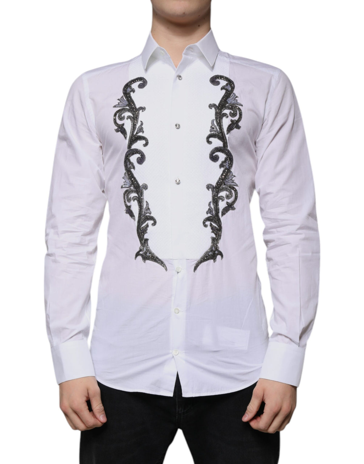 Dolce & Gabbana White Slim Fit Baroque GOLD Men Dress Men's Shirt (Pre-Owned)