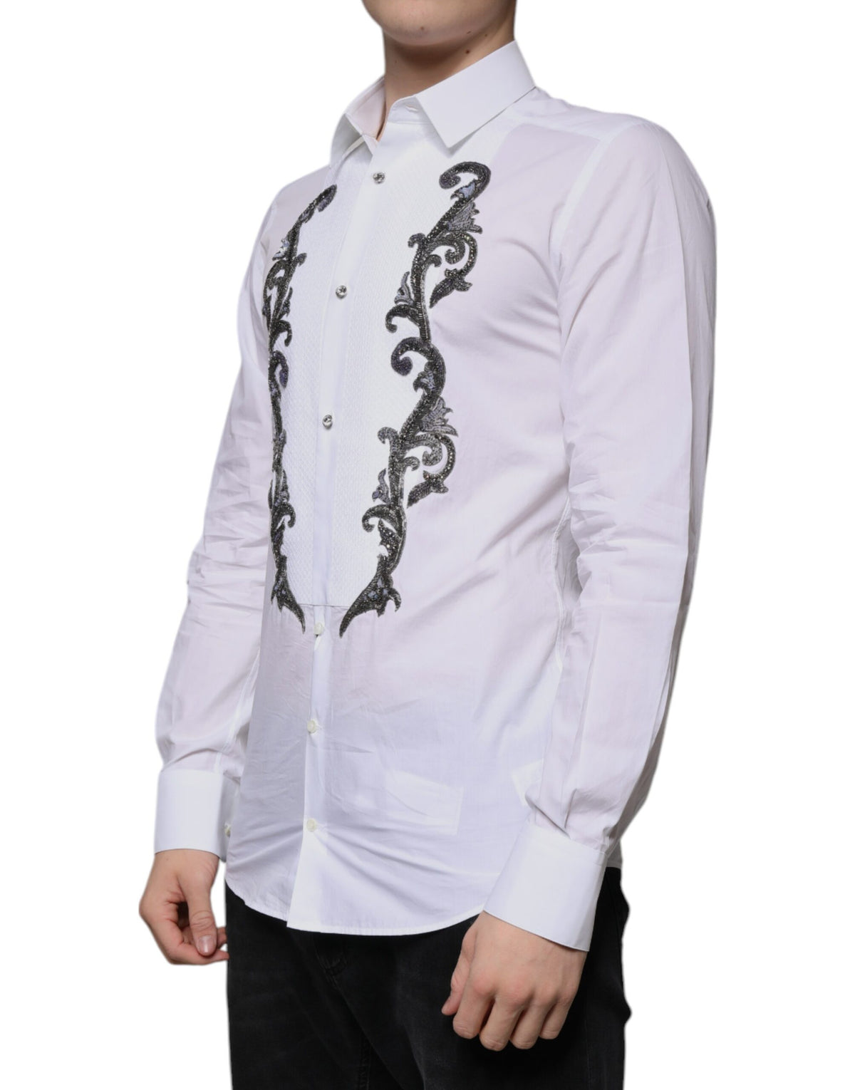 Dolce & Gabbana White Slim Fit Baroque GOLD Men Dress Men's Shirt (Pre-Owned)