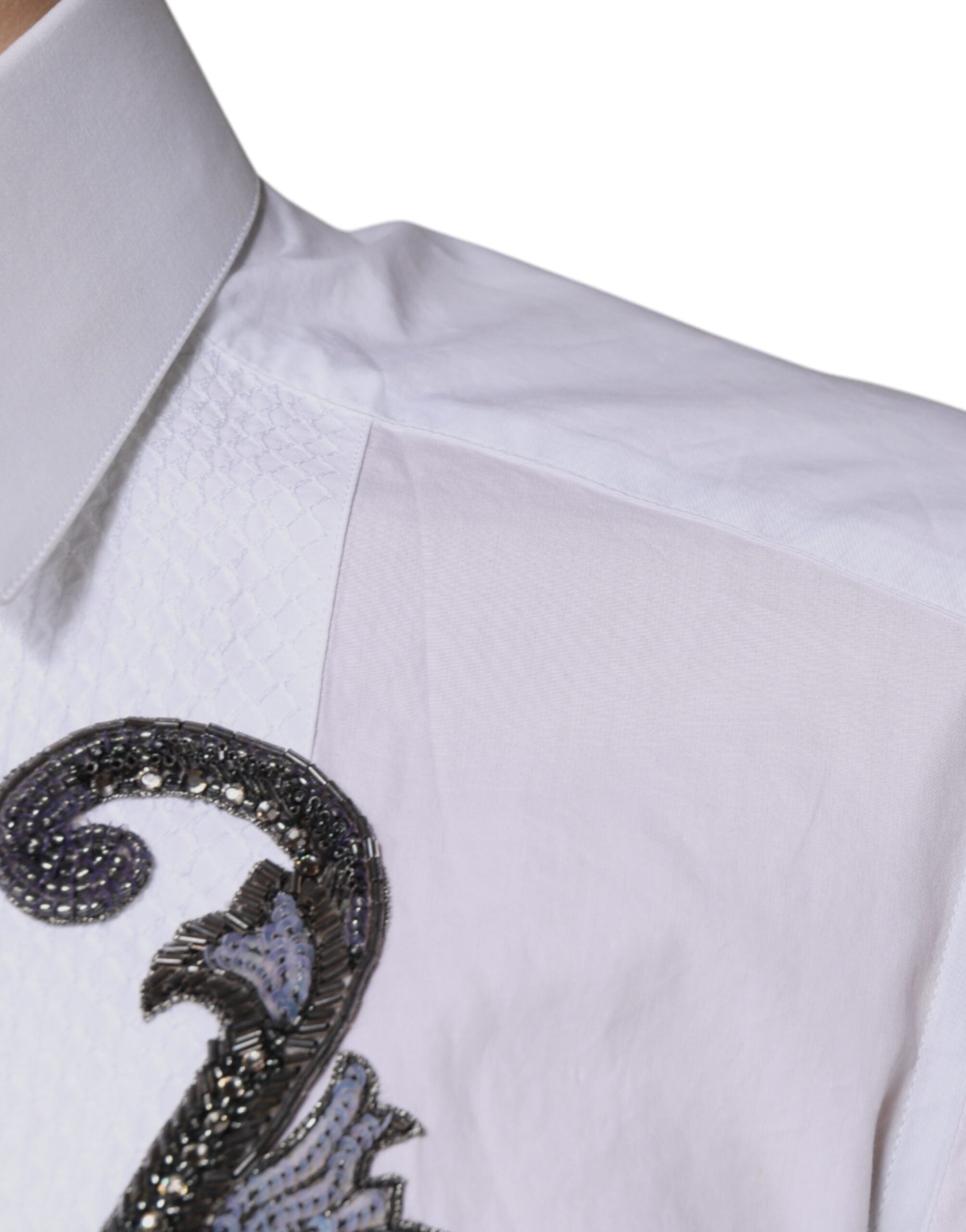 Dolce & Gabbana White Slim Fit Baroque GOLD Men Dress Men's Shirt (Pre-Owned)