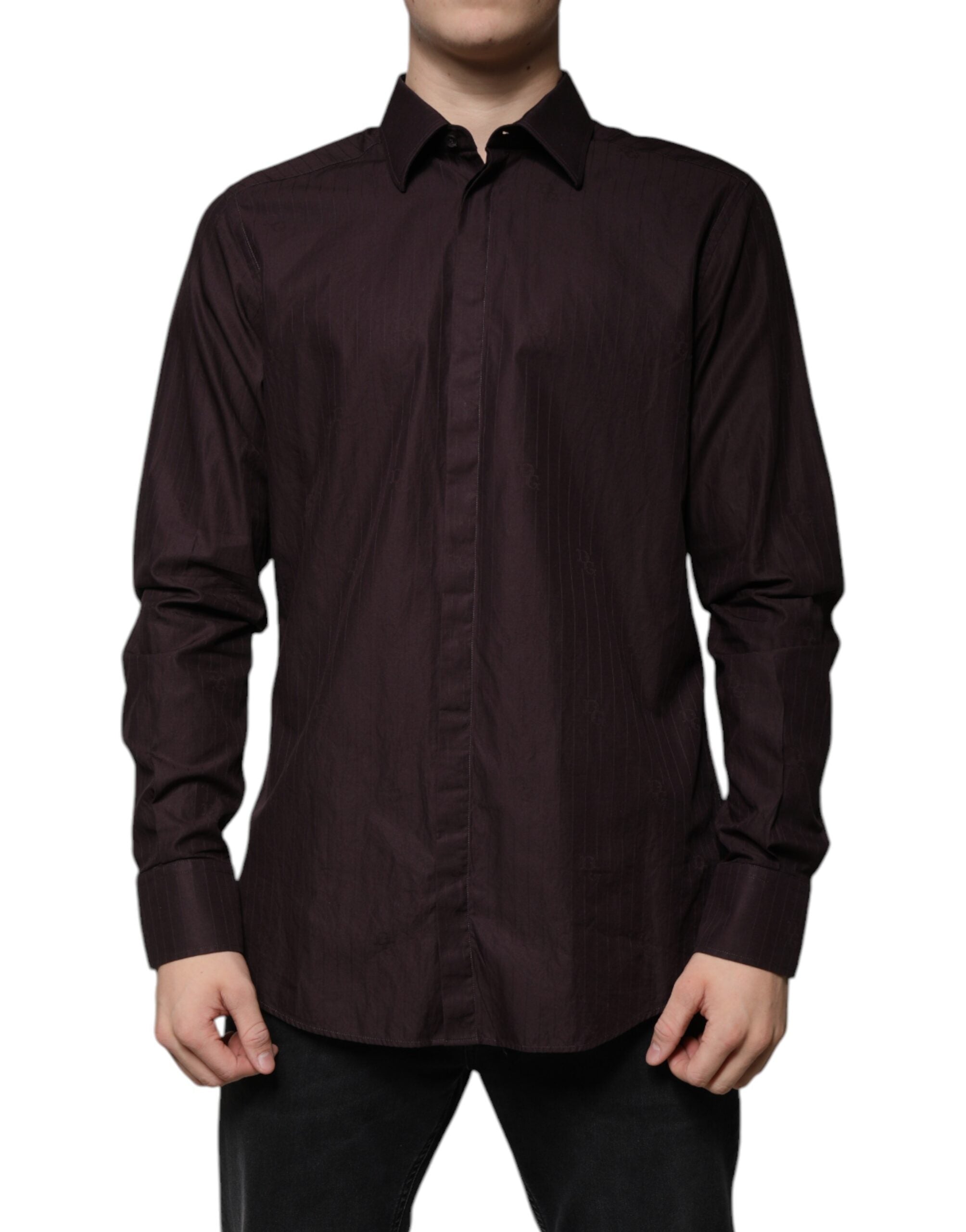 Dolce & Gabbana Purple Cotton Slim Fit MARTINI Dress Men's Shirt (Pre-Owned)