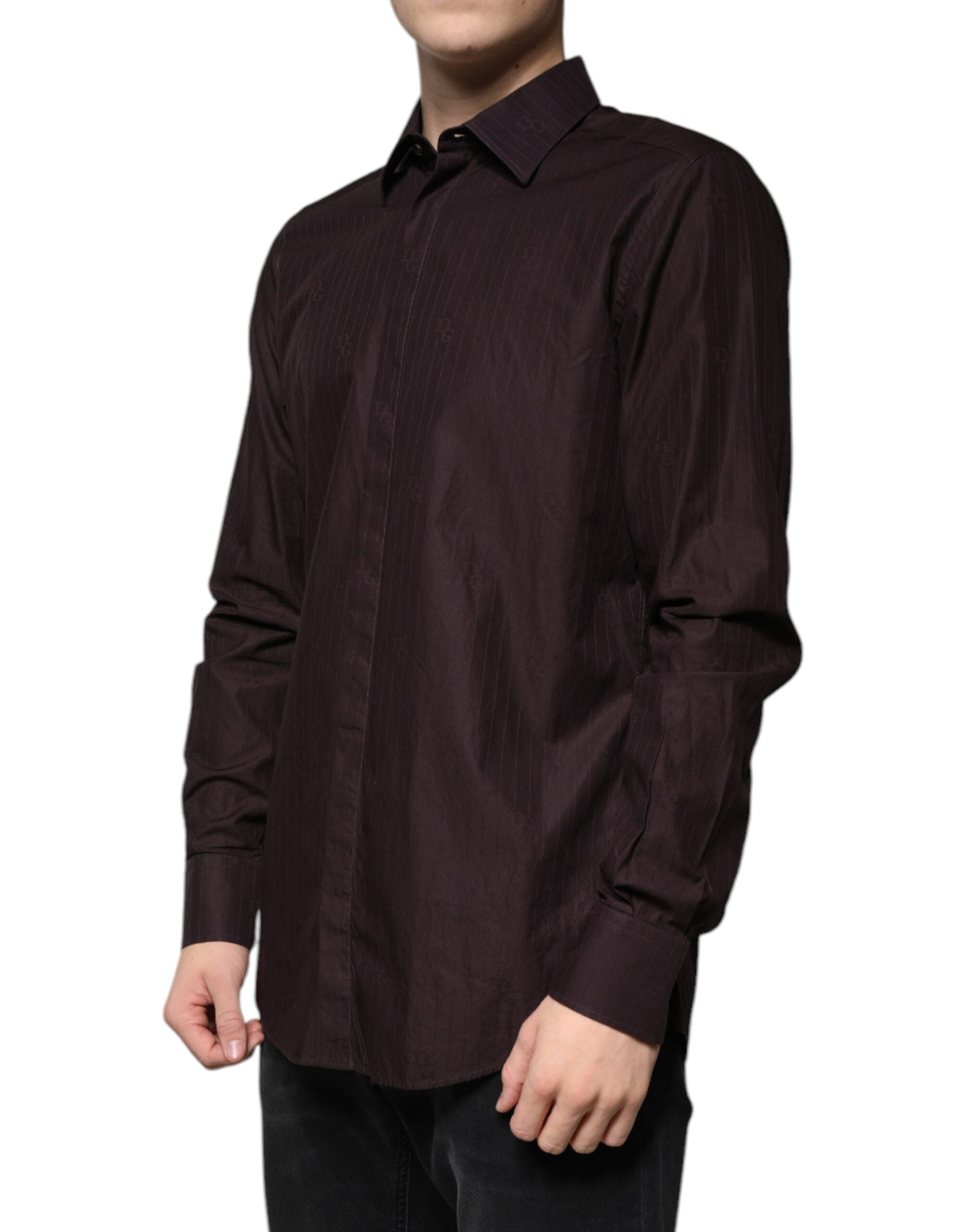 Dolce & Gabbana Purple Cotton Slim Fit MARTINI Dress Men's Shirt (Pre-Owned)