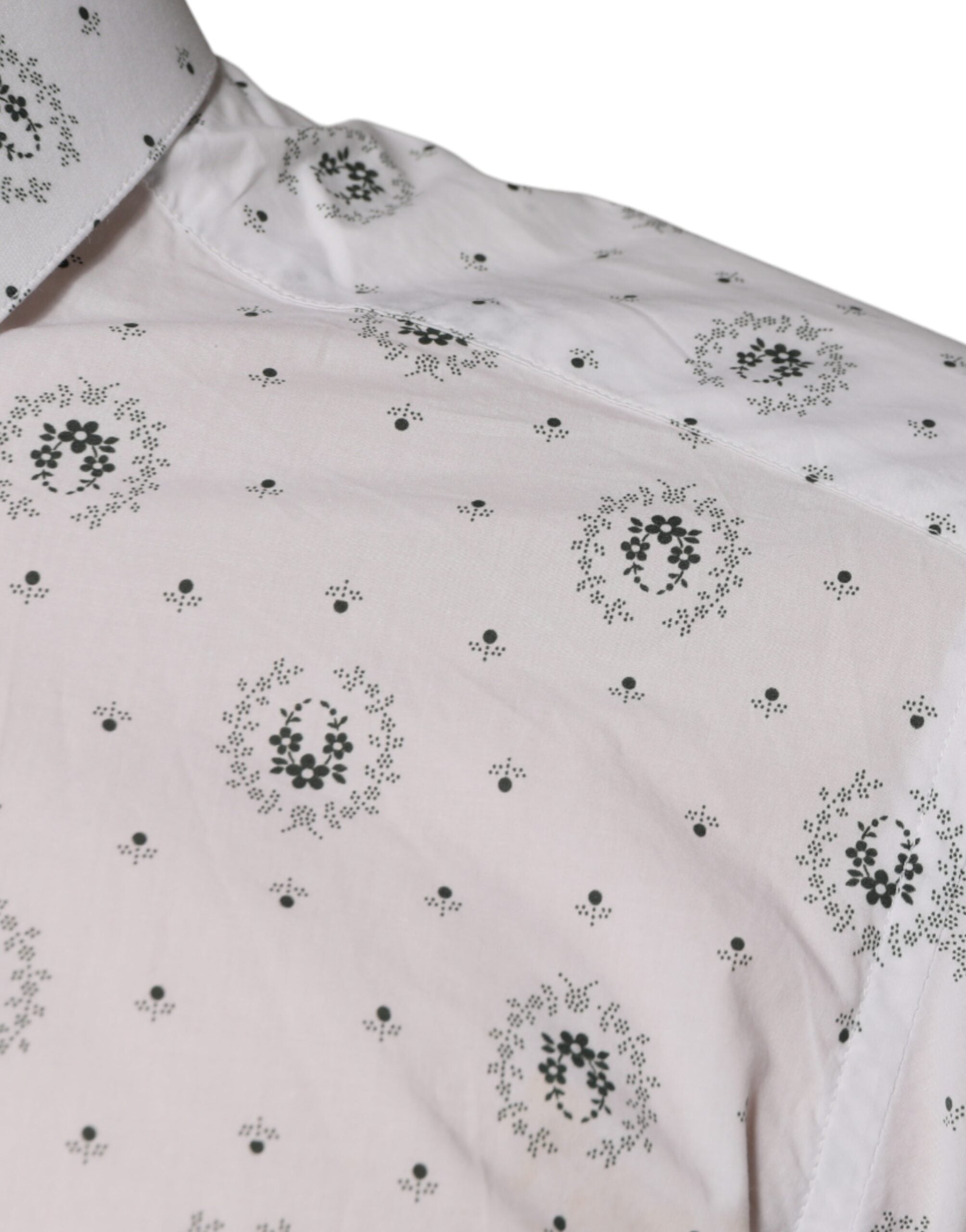 Dolce & Gabbana White Printed Cotton Slim Fit Men Dress Men's Shirt (Pre-Owned)