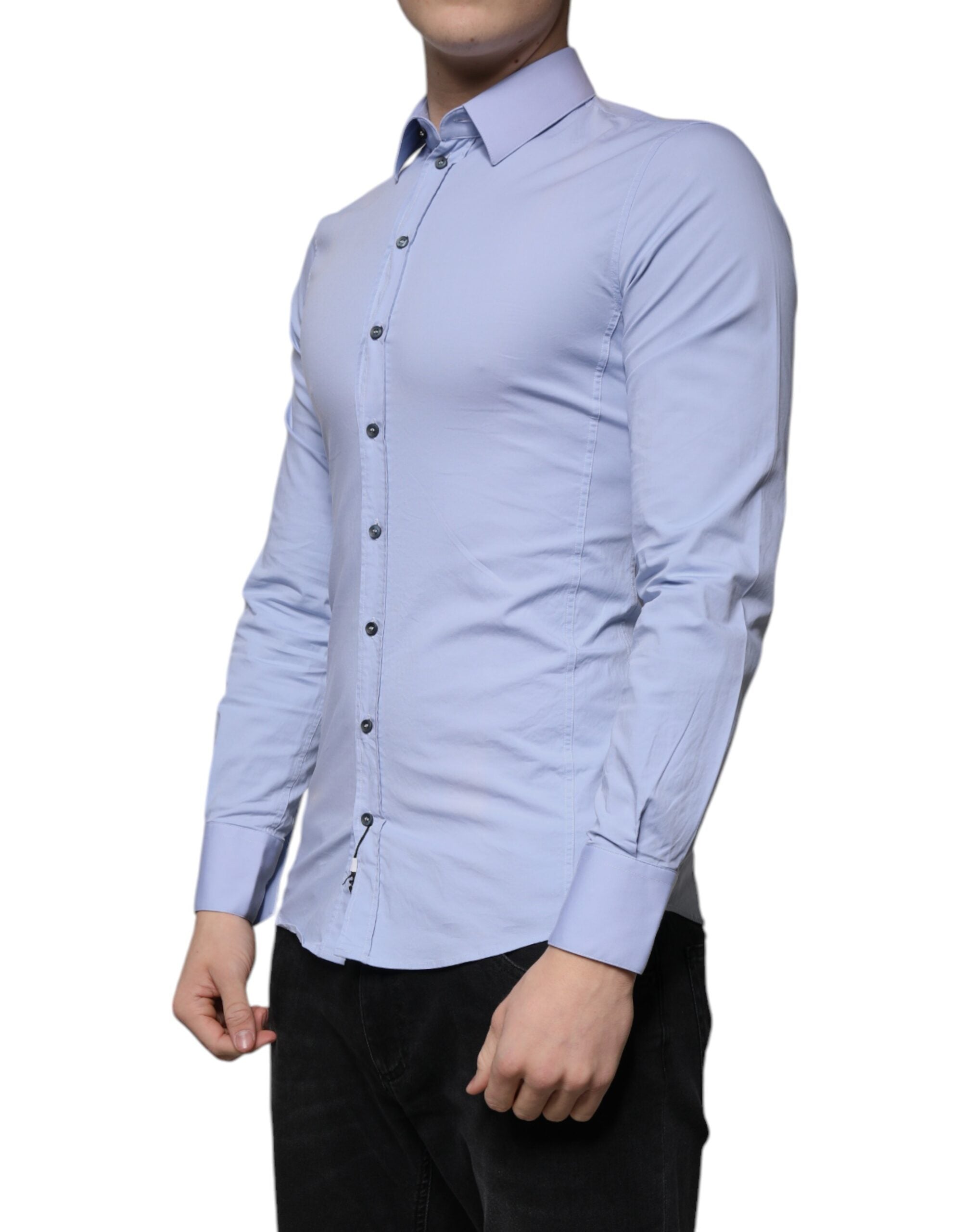 Dolce & Gabbana Light Blue Cotton Slim Fit SICILIA Dress Men's Shirt (Pre-Owned)