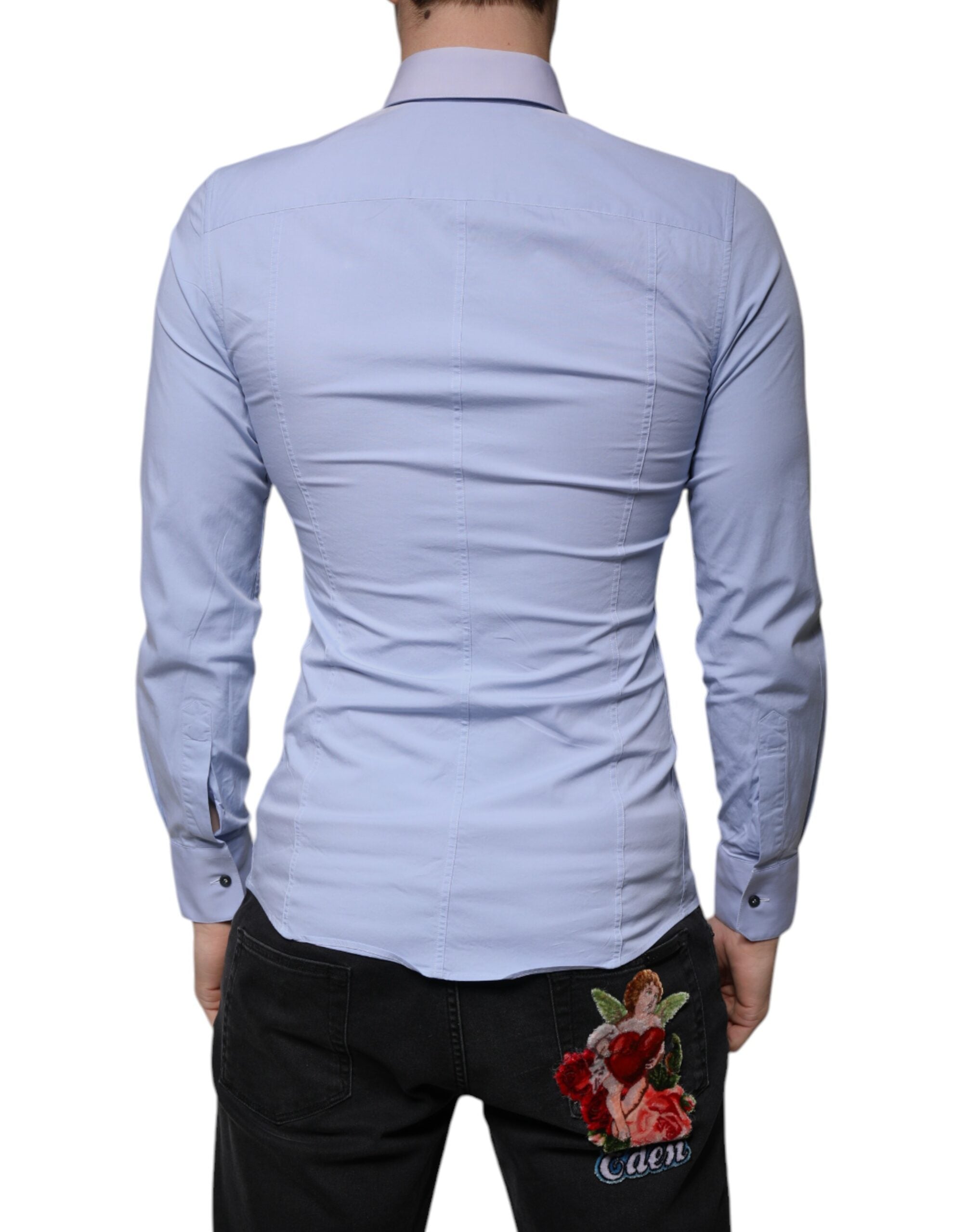 Dolce & Gabbana Light Blue Cotton Slim Fit SICILIA Dress Men's Shirt (Pre-Owned)