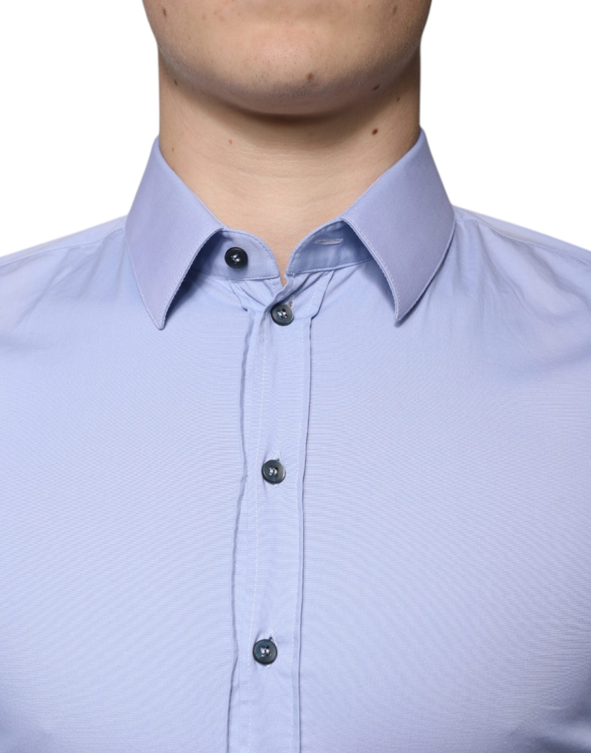 Dolce & Gabbana Light Blue Cotton Slim Fit SICILIA Dress Men's Shirt (Pre-Owned)