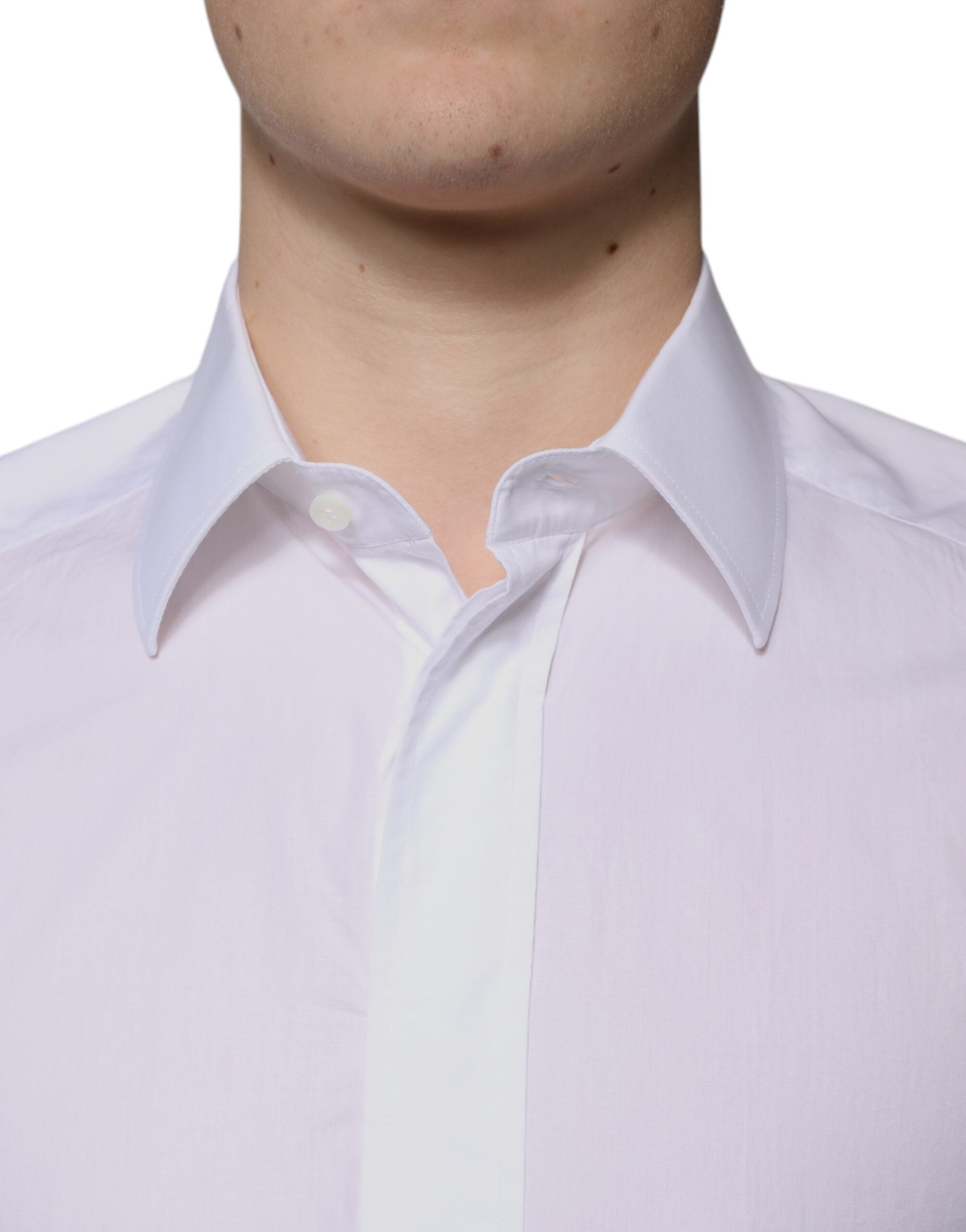 Dolce & Gabbana White Cotton Slim Fit GOLD Men Dress Men's Shirt (Pre-Owned)