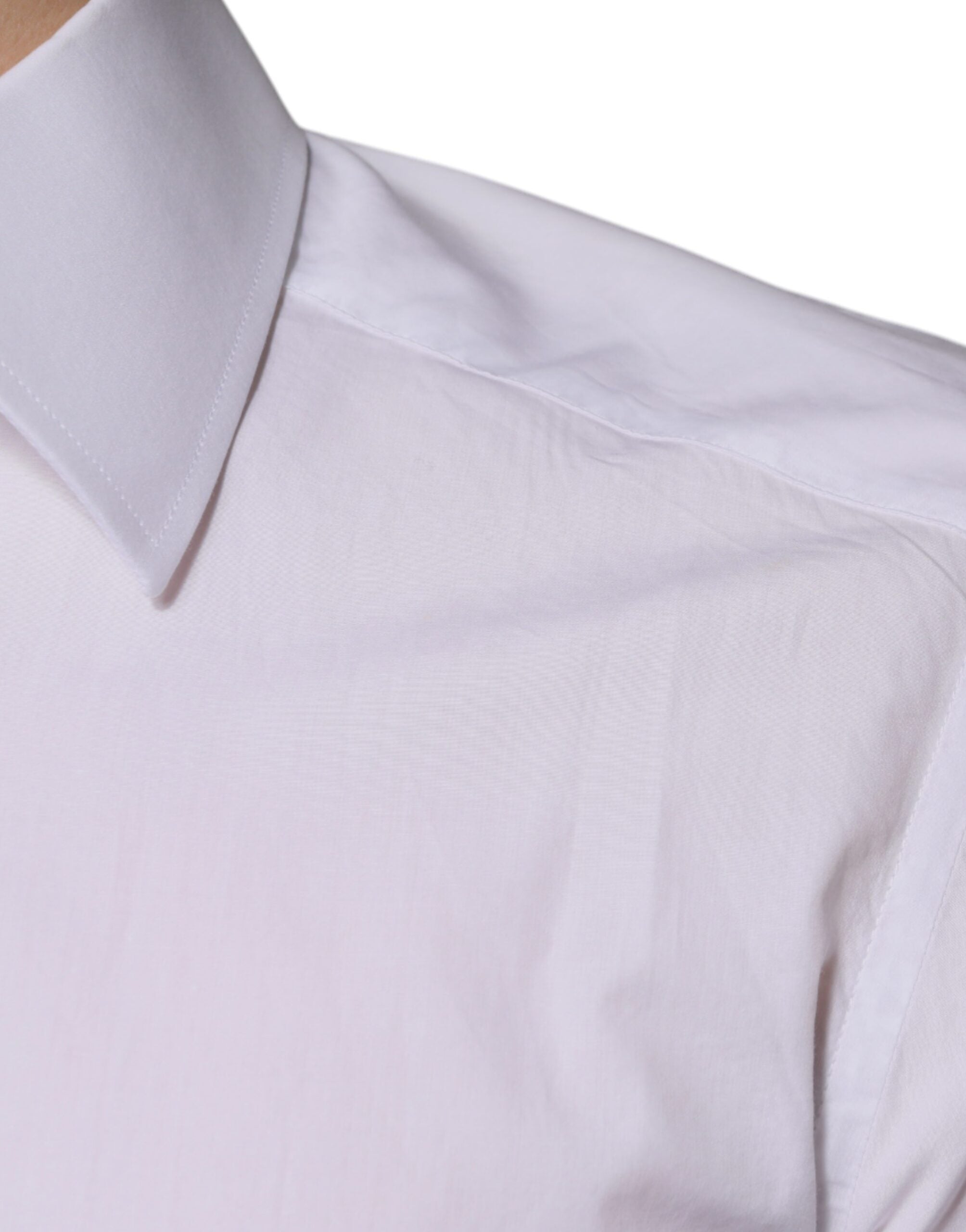 Dolce & Gabbana White Cotton Slim Fit GOLD Men Dress Men's Shirt (Pre-Owned)