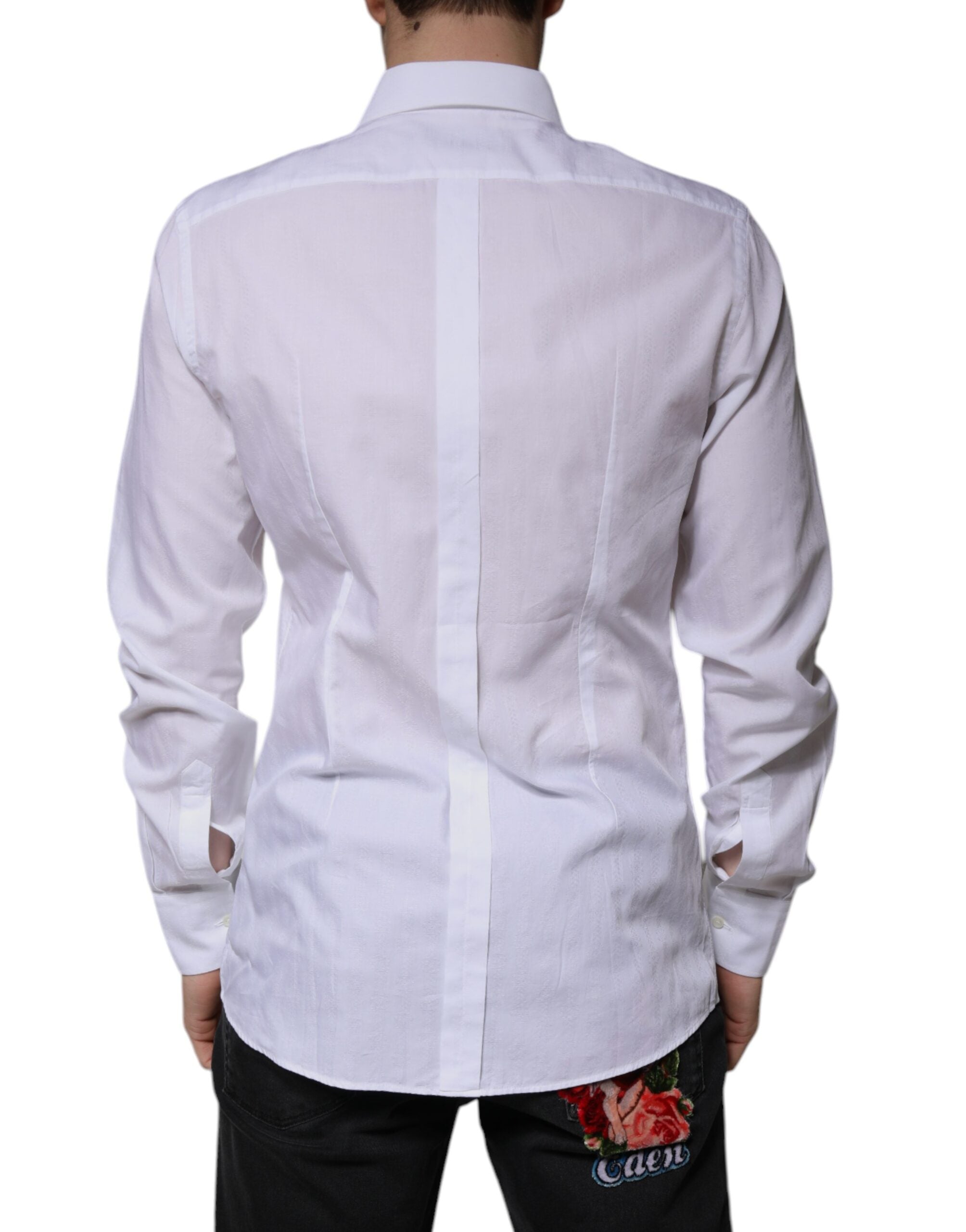 Dolce & Gabbana White Cotton Slim Fit Formal GOLD Dress Men's Shirt (Pre-Owned)