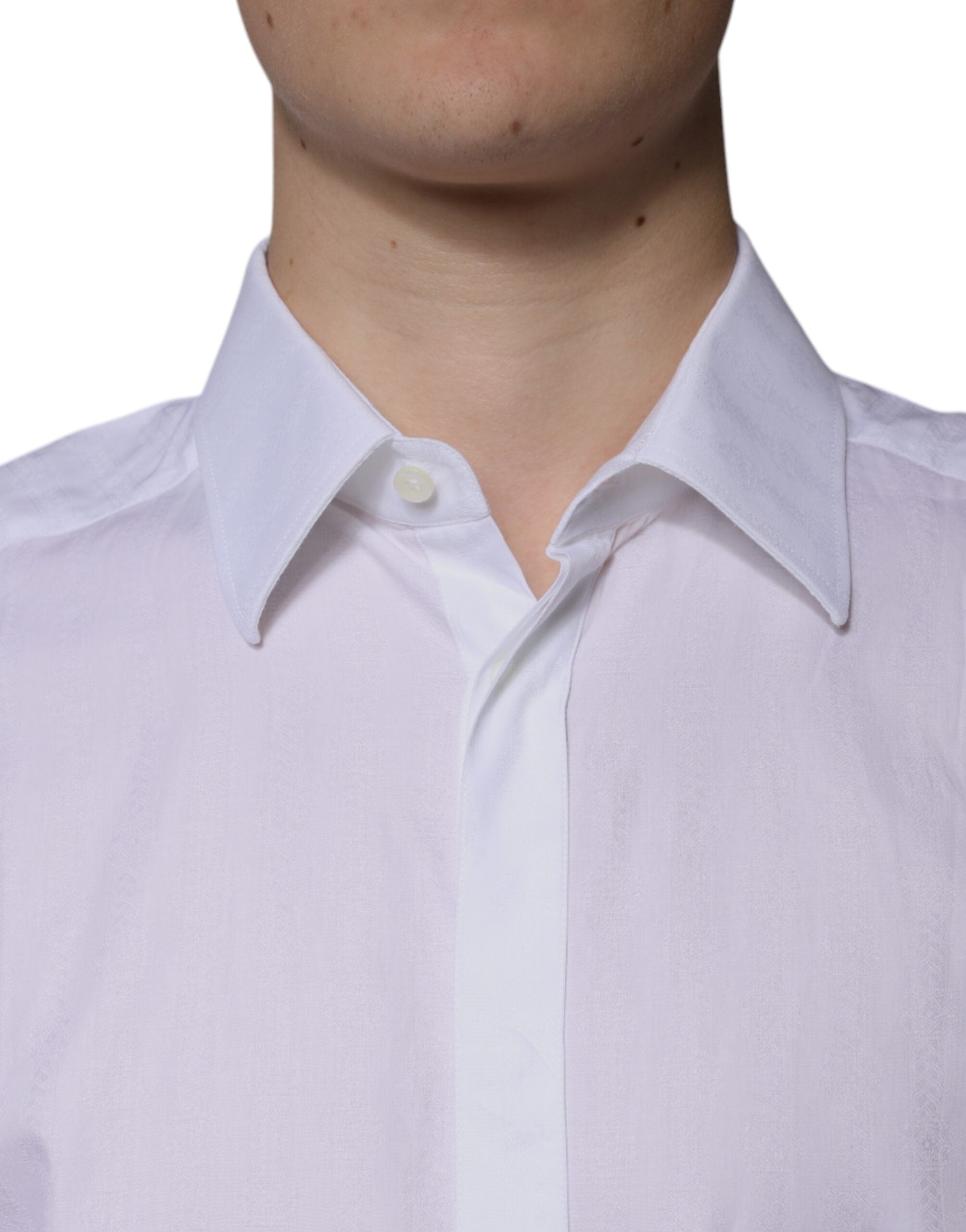 Dolce & Gabbana White Cotton Slim Fit Formal GOLD Dress Men's Shirt (Pre-Owned)