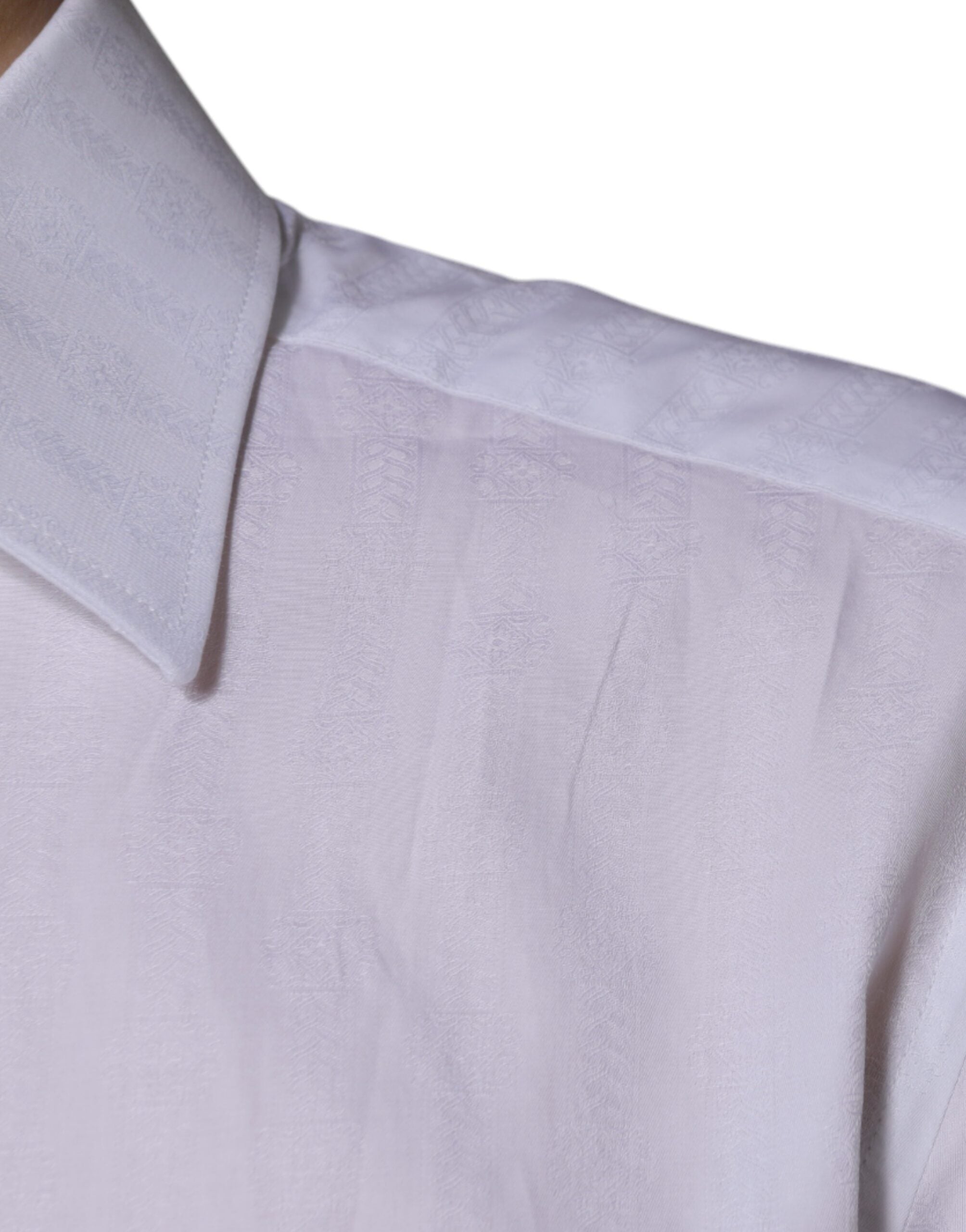 Dolce & Gabbana White Cotton Slim Fit Formal GOLD Dress Men's Shirt (Pre-Owned)