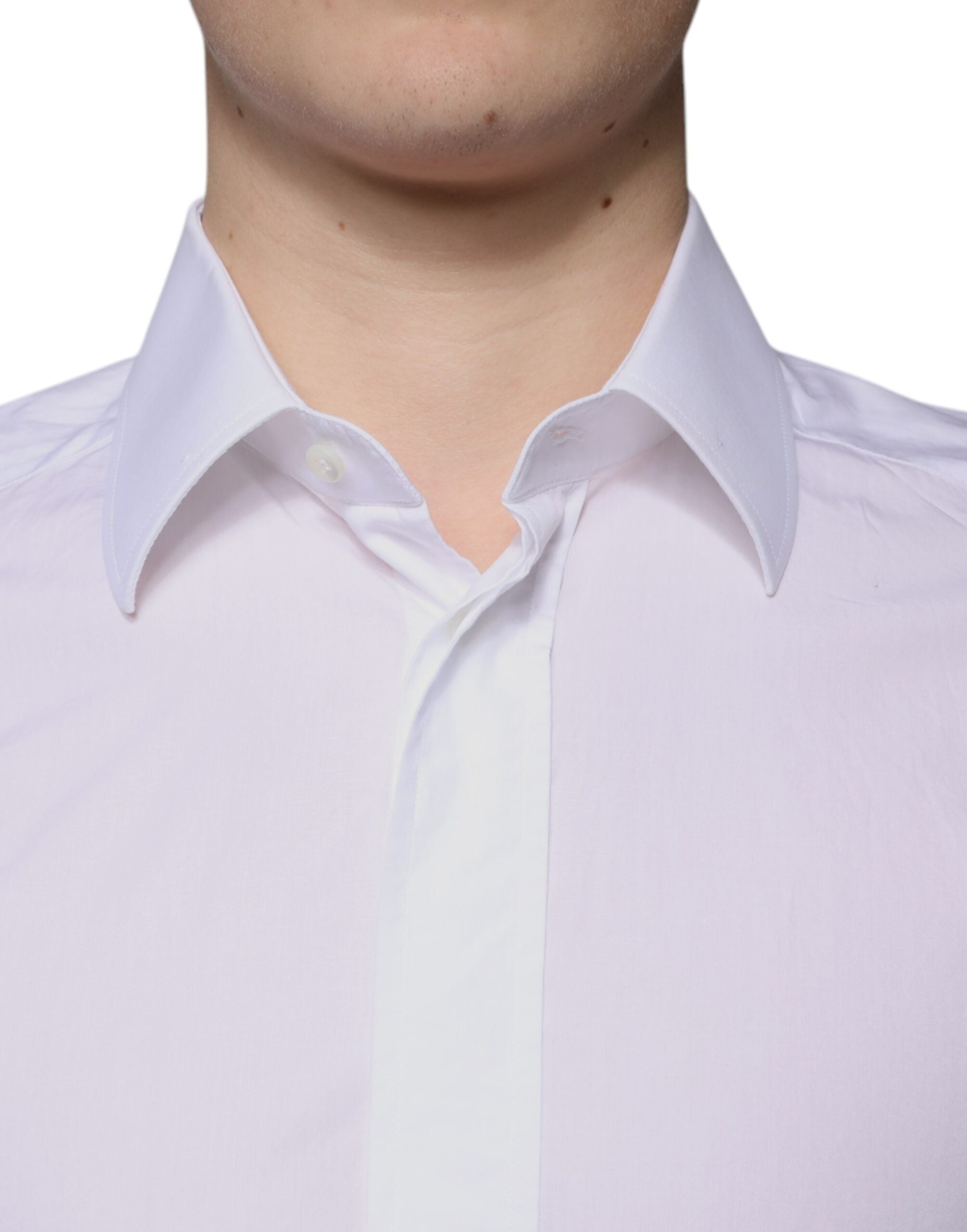 Dolce & Gabbana White Cotton Slim Fit Men GOLD Dress Men's Shirt (Pre-Owned)