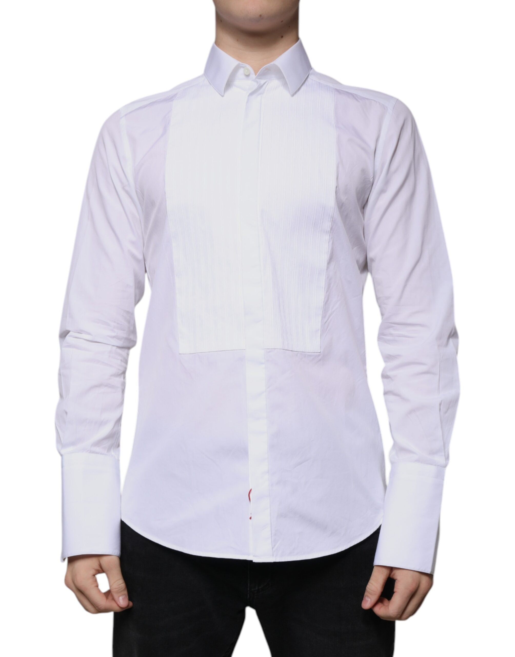 Dolce & Gabbana White Bib Cotton Poplin GOLD Men Formal Men's Shirt (Pre-Owned)
