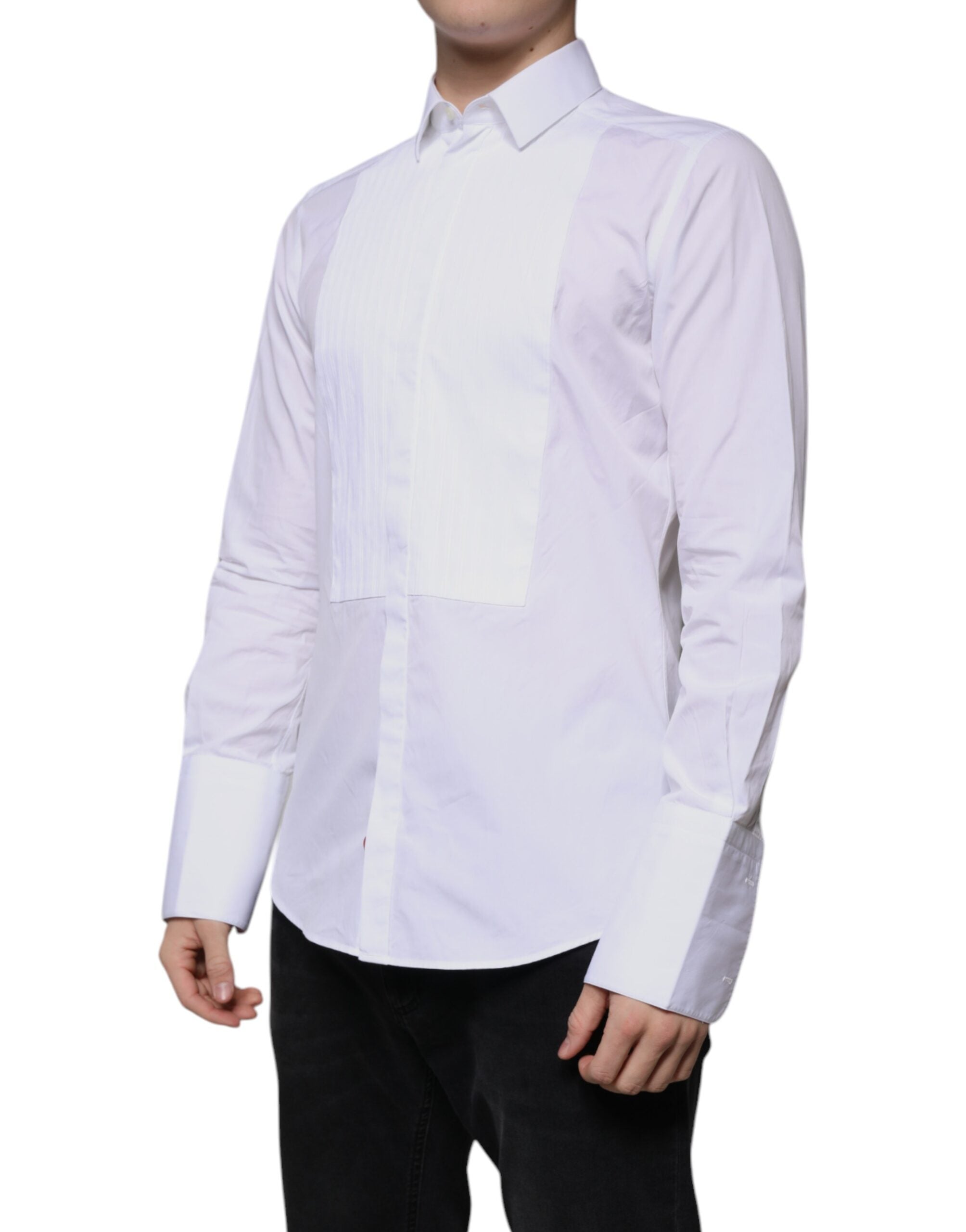 Dolce & Gabbana White Bib Cotton Poplin GOLD Men Formal Men's Shirt (Pre-Owned)