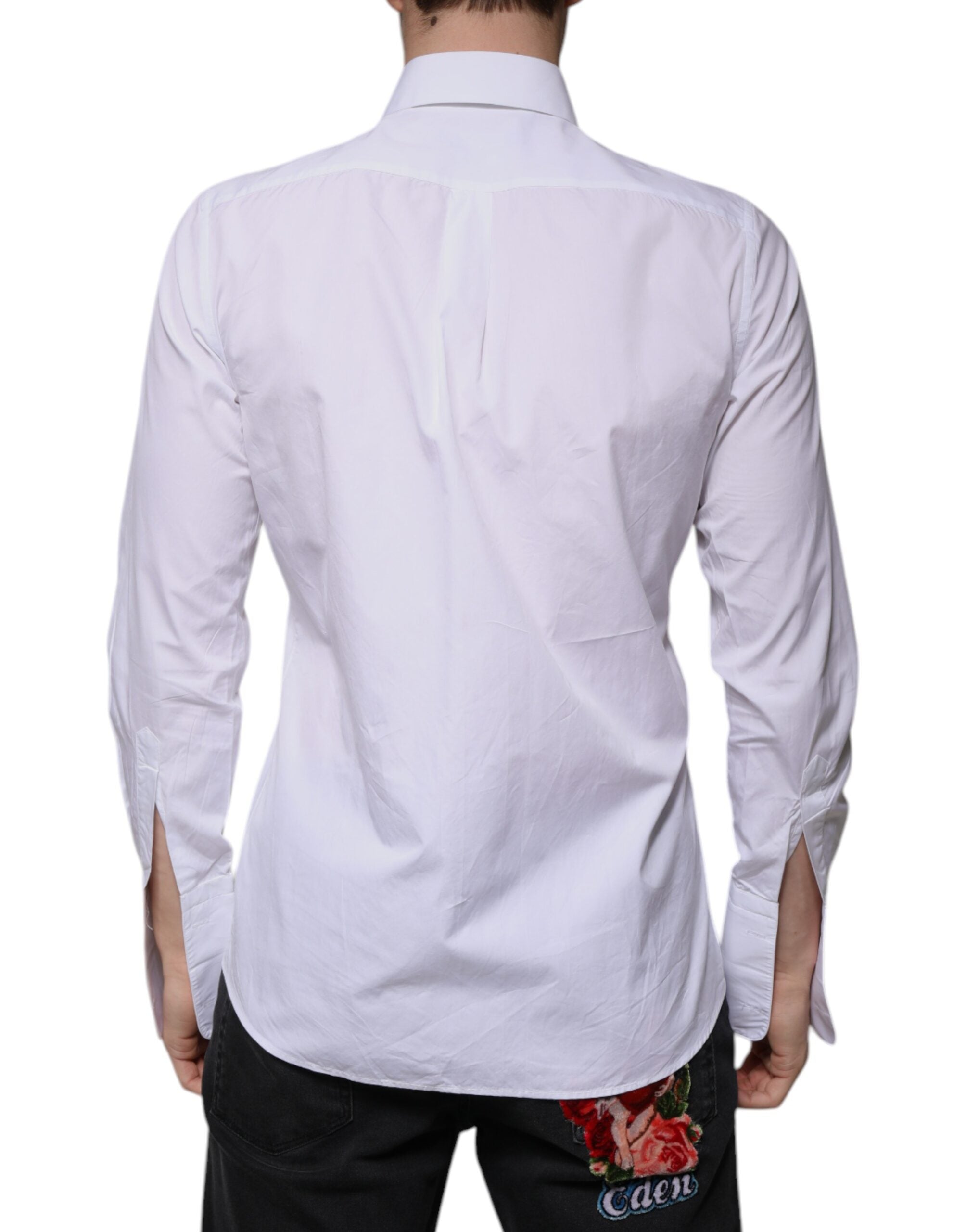 Dolce & Gabbana White Bib Cotton Poplin GOLD Men Formal Men's Shirt (Pre-Owned)