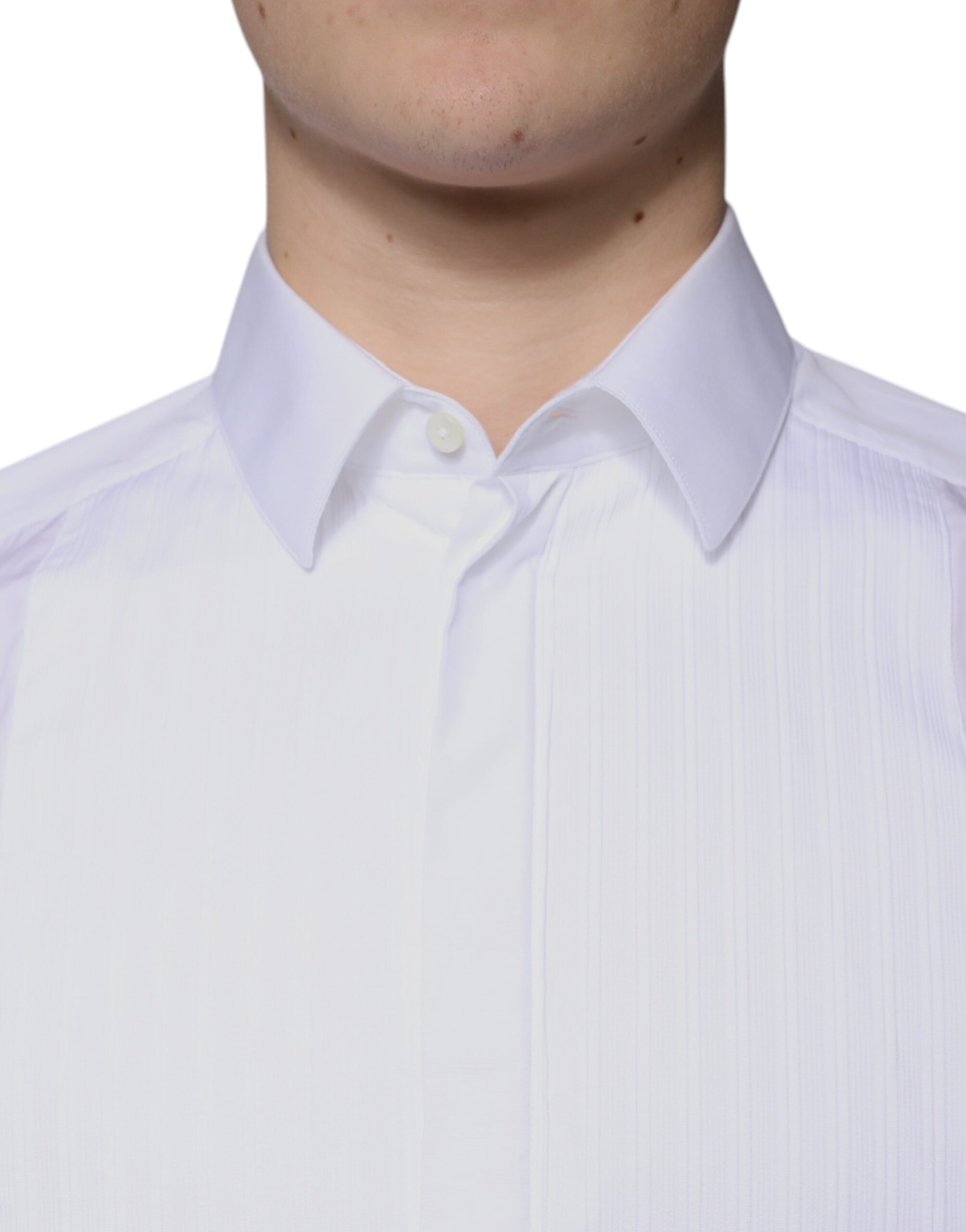 Dolce & Gabbana White Bib Cotton Poplin GOLD Men Formal Men's Shirt (Pre-Owned)