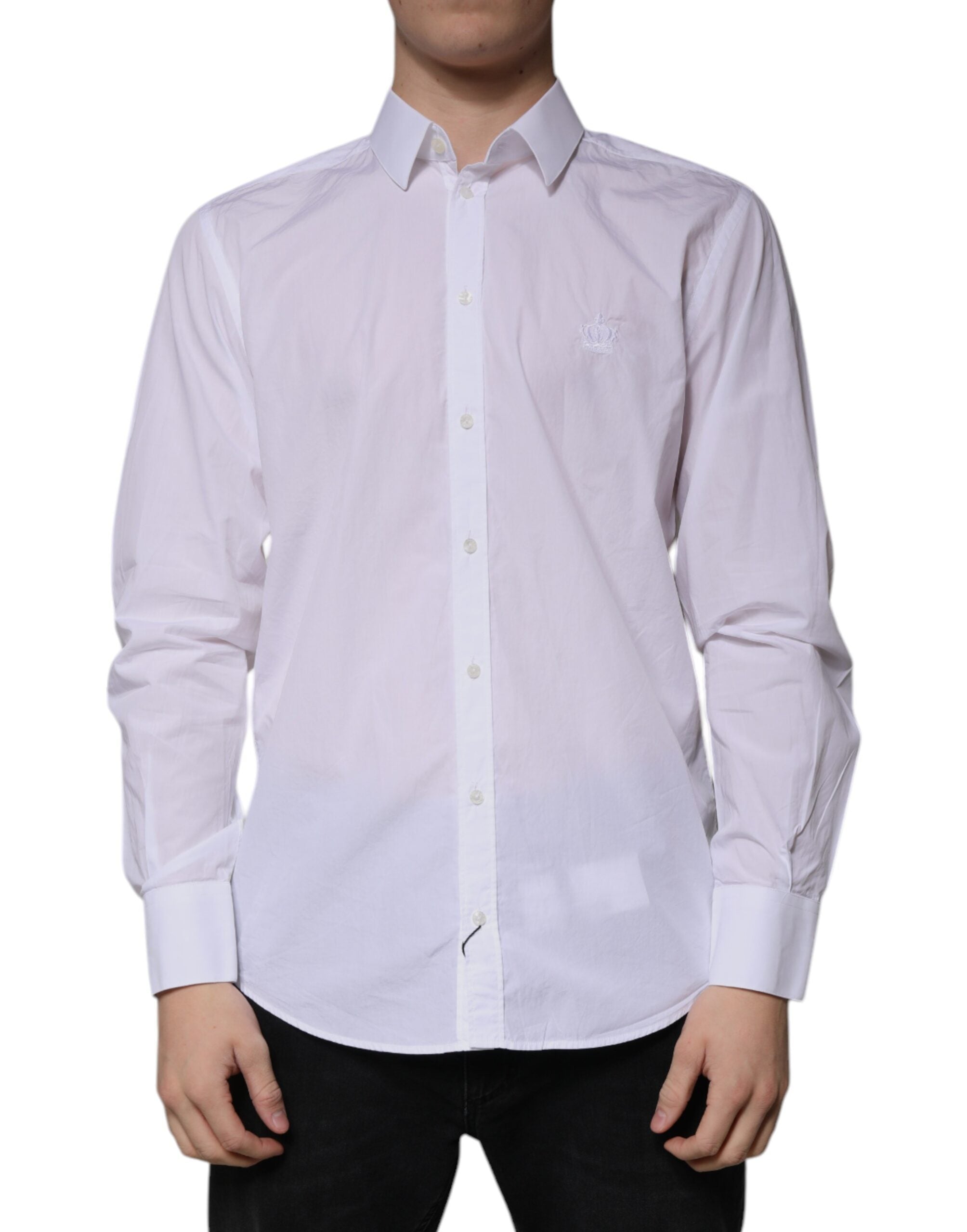 Dolce & Gabbana White Cotton Slim Fit MARTINI Men Dress Men's Shirt (Pre-Owned)