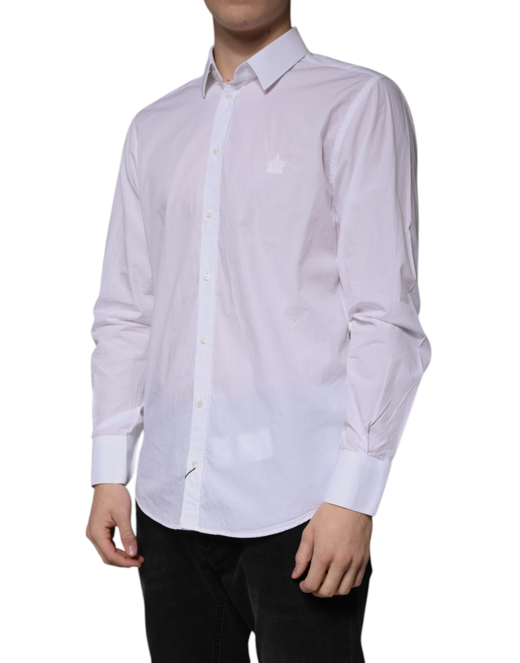 Dolce & Gabbana White Cotton Slim Fit MARTINI Men Dress Men's Shirt (Pre-Owned)