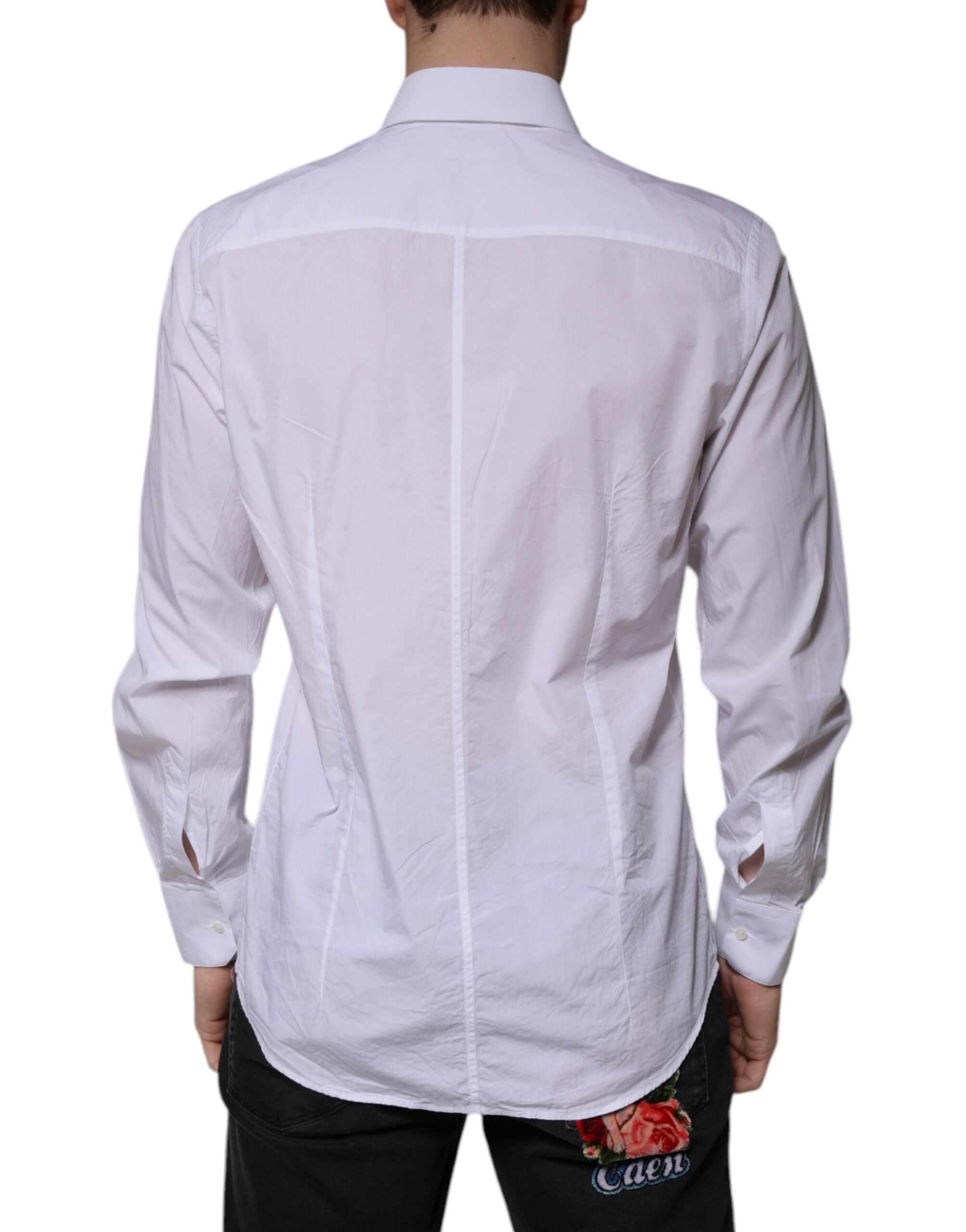 Dolce & Gabbana White Cotton Slim Fit MARTINI Men Dress Men's Shirt (Pre-Owned)