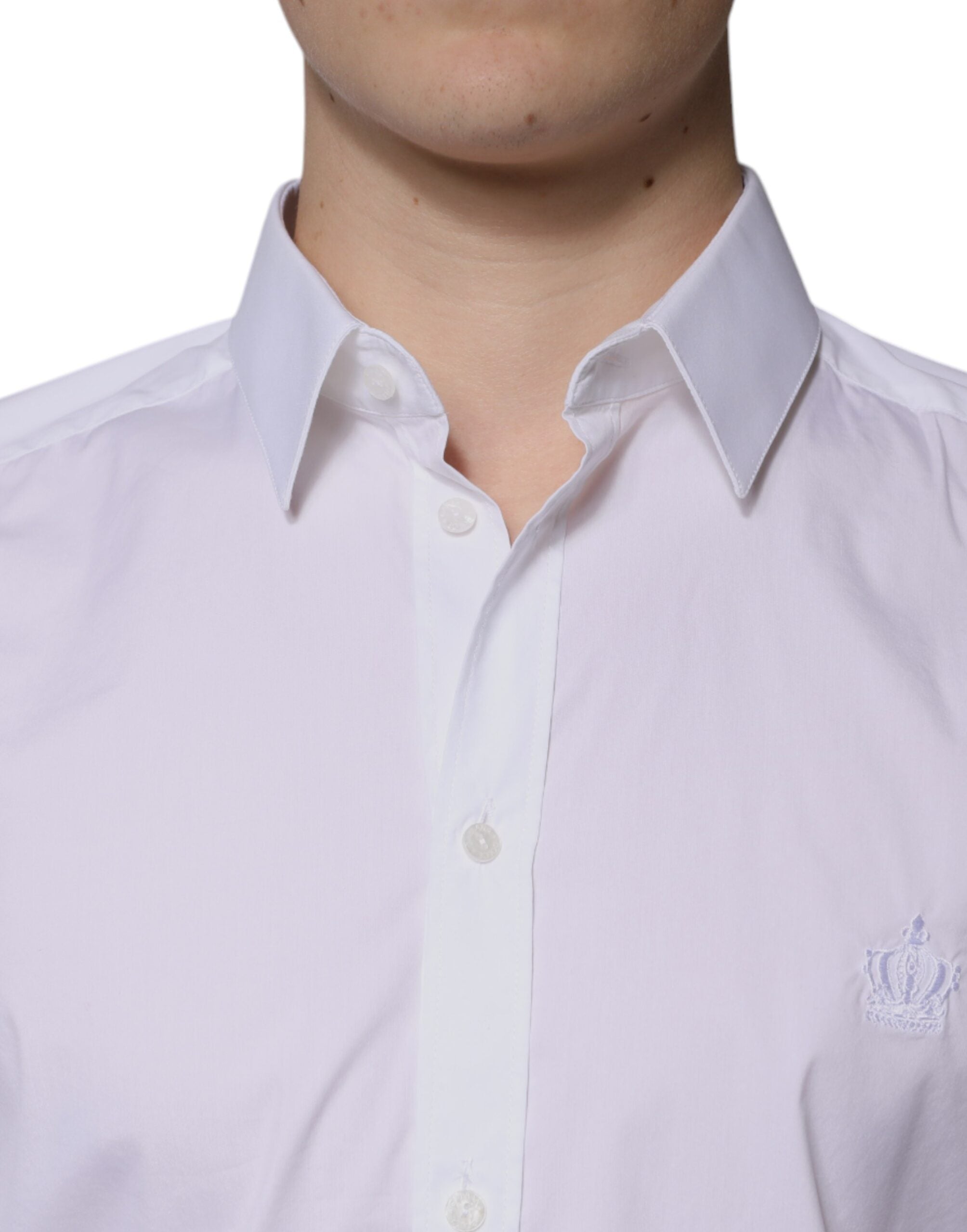 Dolce & Gabbana White Cotton Long Sleeve GOLD Dress Men's Shirt (Pre-Owned)