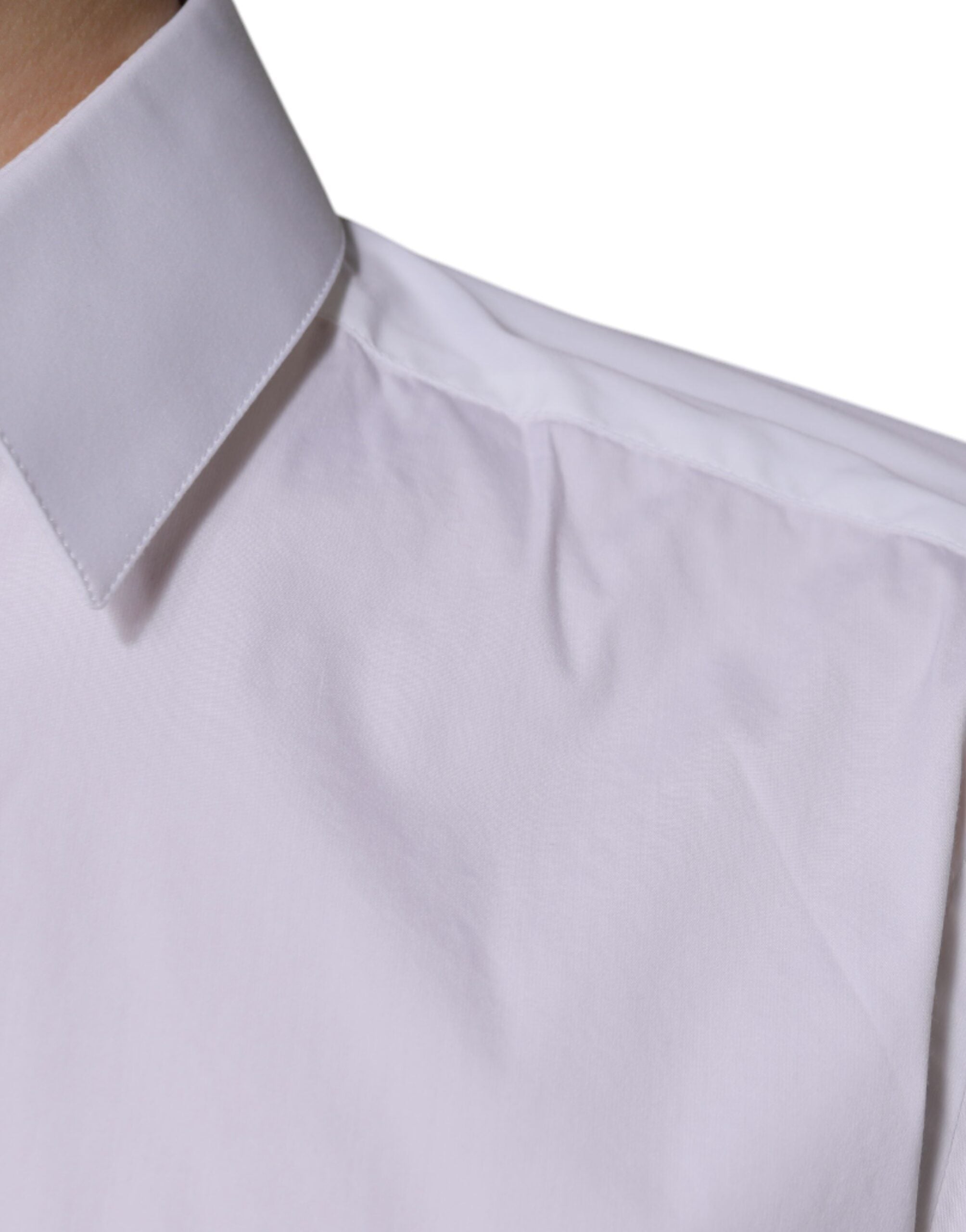 Dolce & Gabbana White Cotton Long Sleeve GOLD Dress Men's Shirt (Pre-Owned)