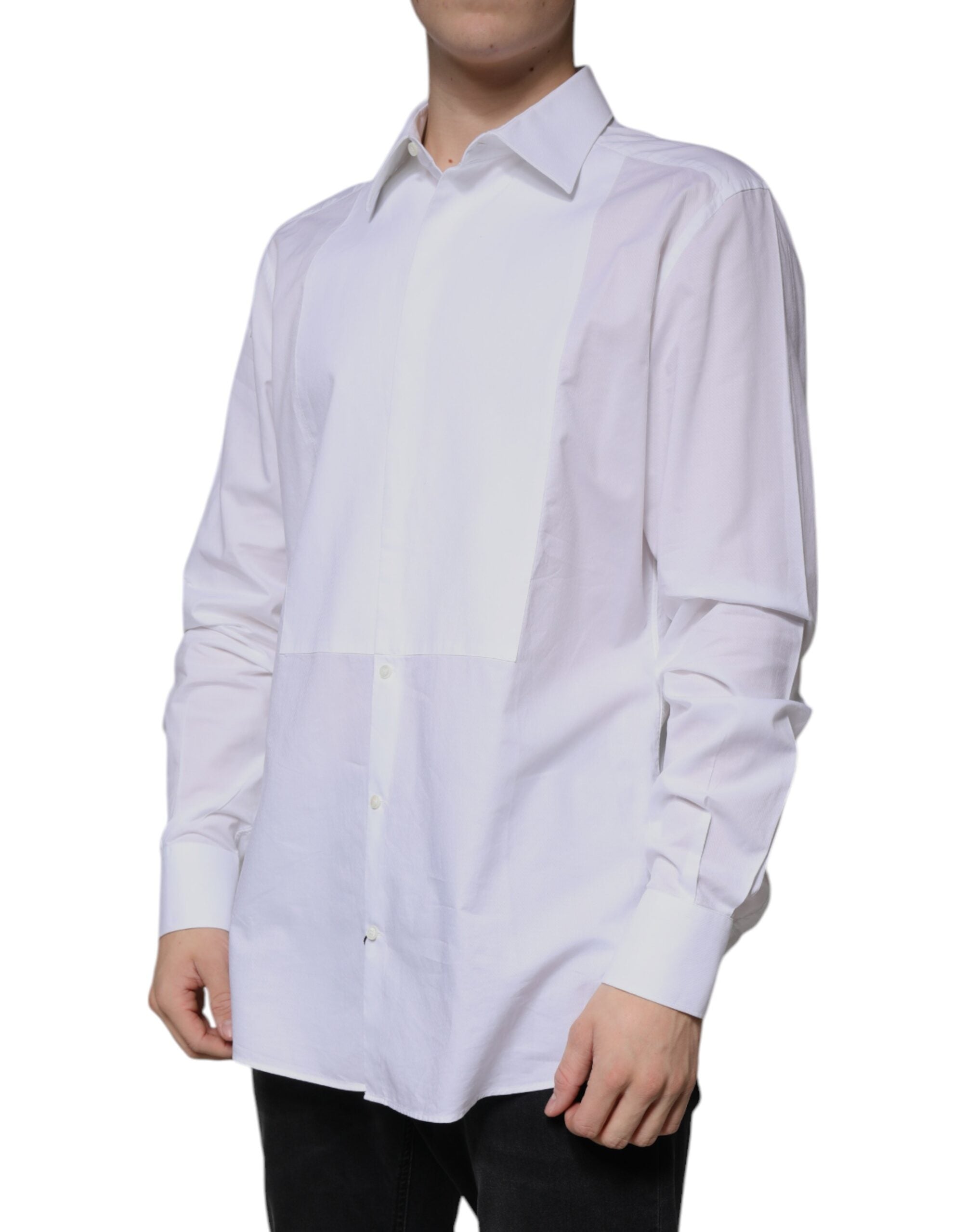 Dolce & Gabbana White Bib Cotton Poplin GOLD Formal Men's Shirt (Pre-Owned)