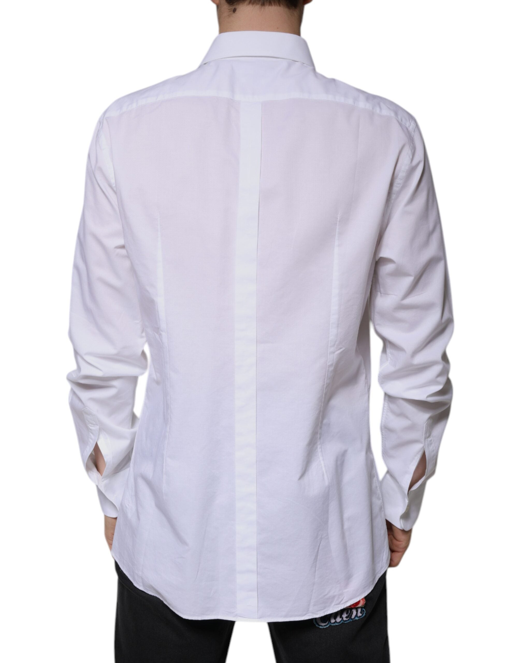 Dolce & Gabbana White Bib Cotton Poplin GOLD Formal Men's Shirt (Pre-Owned)