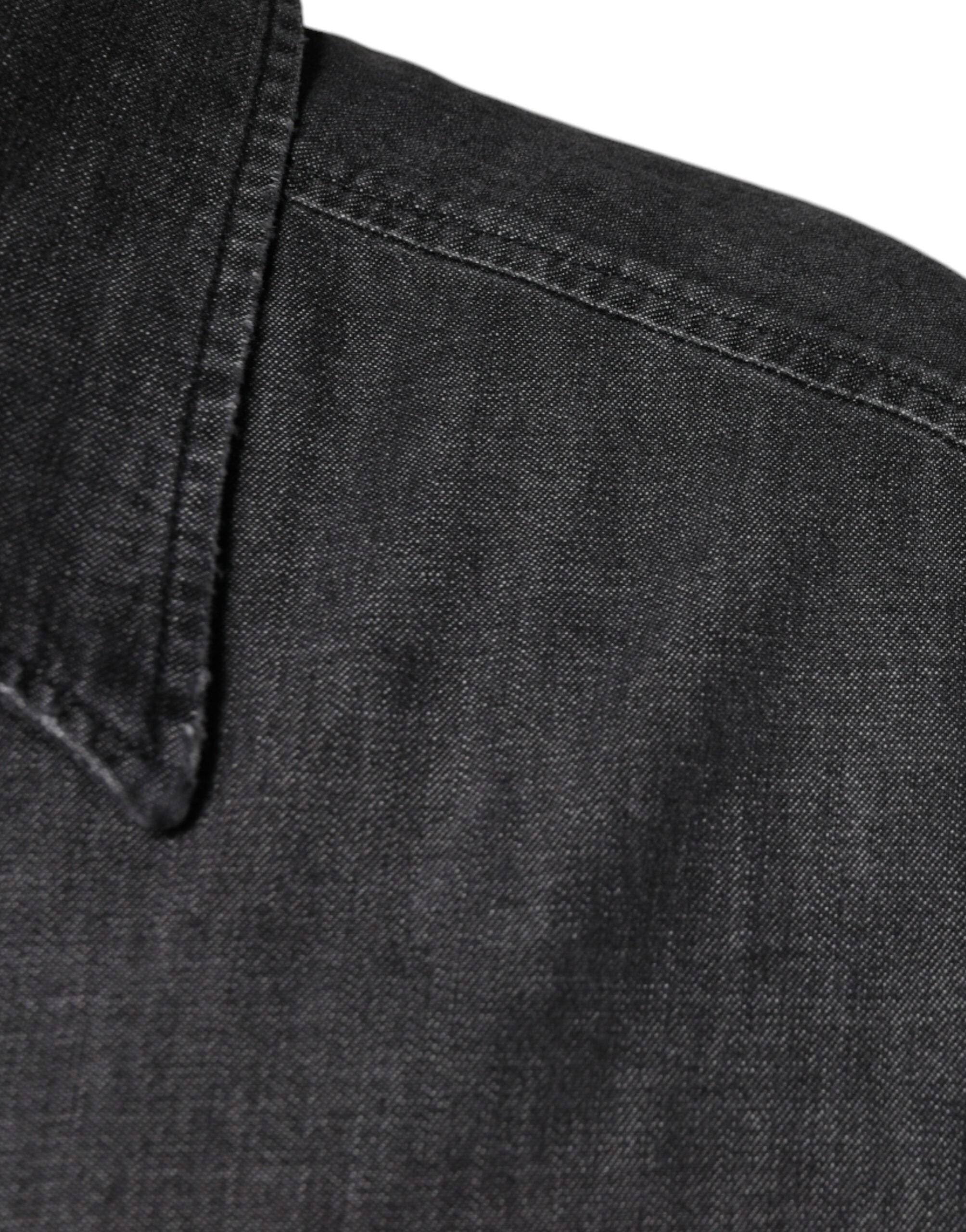 Dolce & Gabbana Black Logo Cotton Button Down Denim Men's Shirt