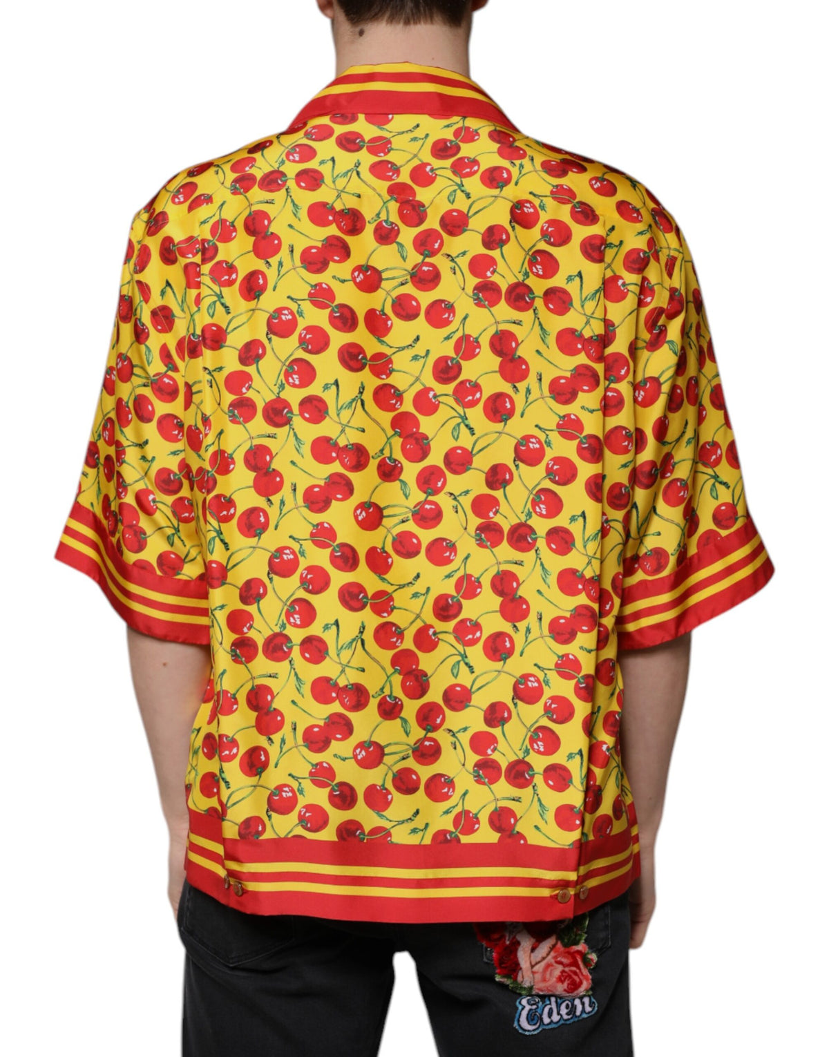 Dolce & Gabbana Yellow Cherry Button Down Silk Casual Men's Shirt