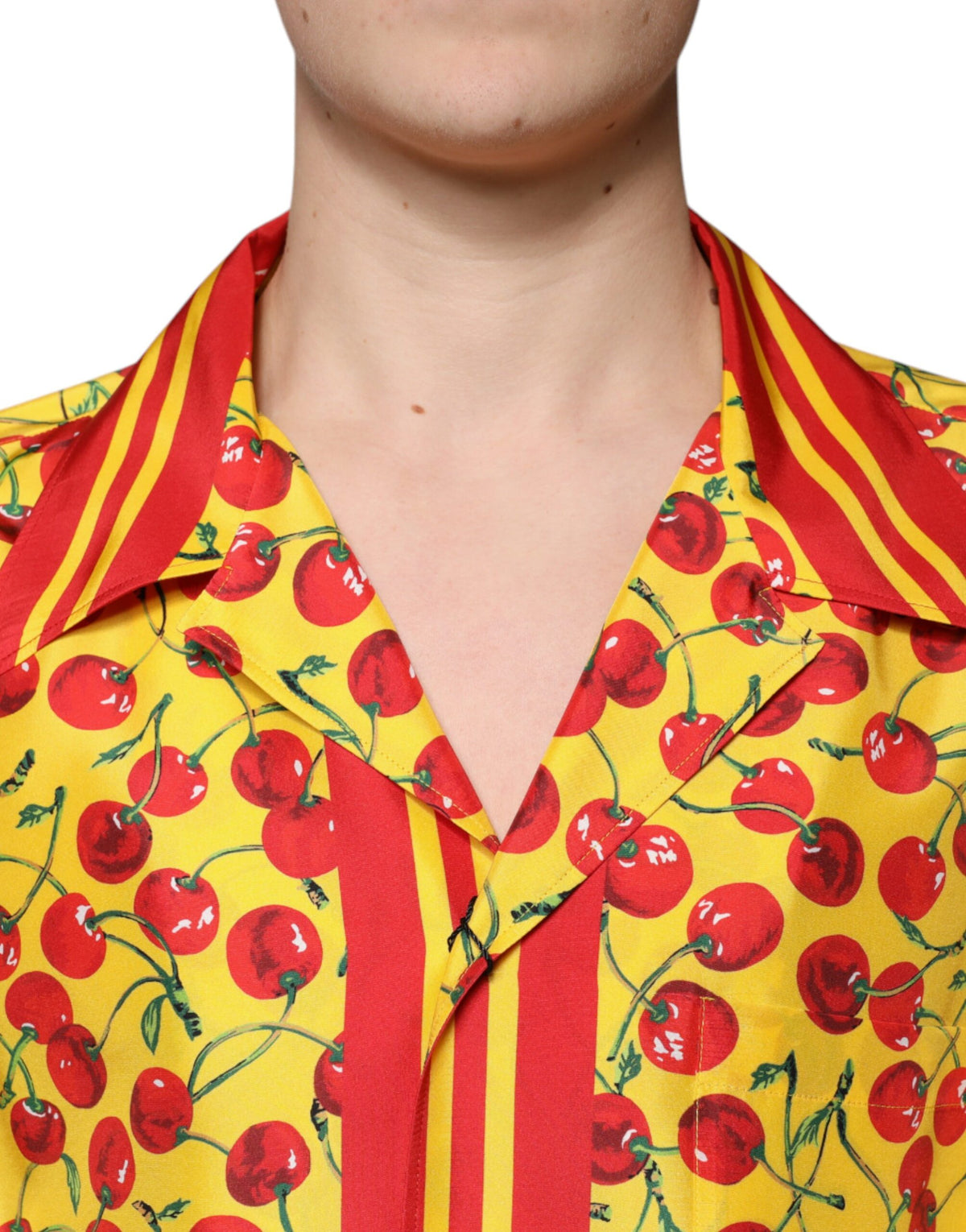 Dolce & Gabbana Yellow Cherry Button Down Silk Casual Men's Shirt