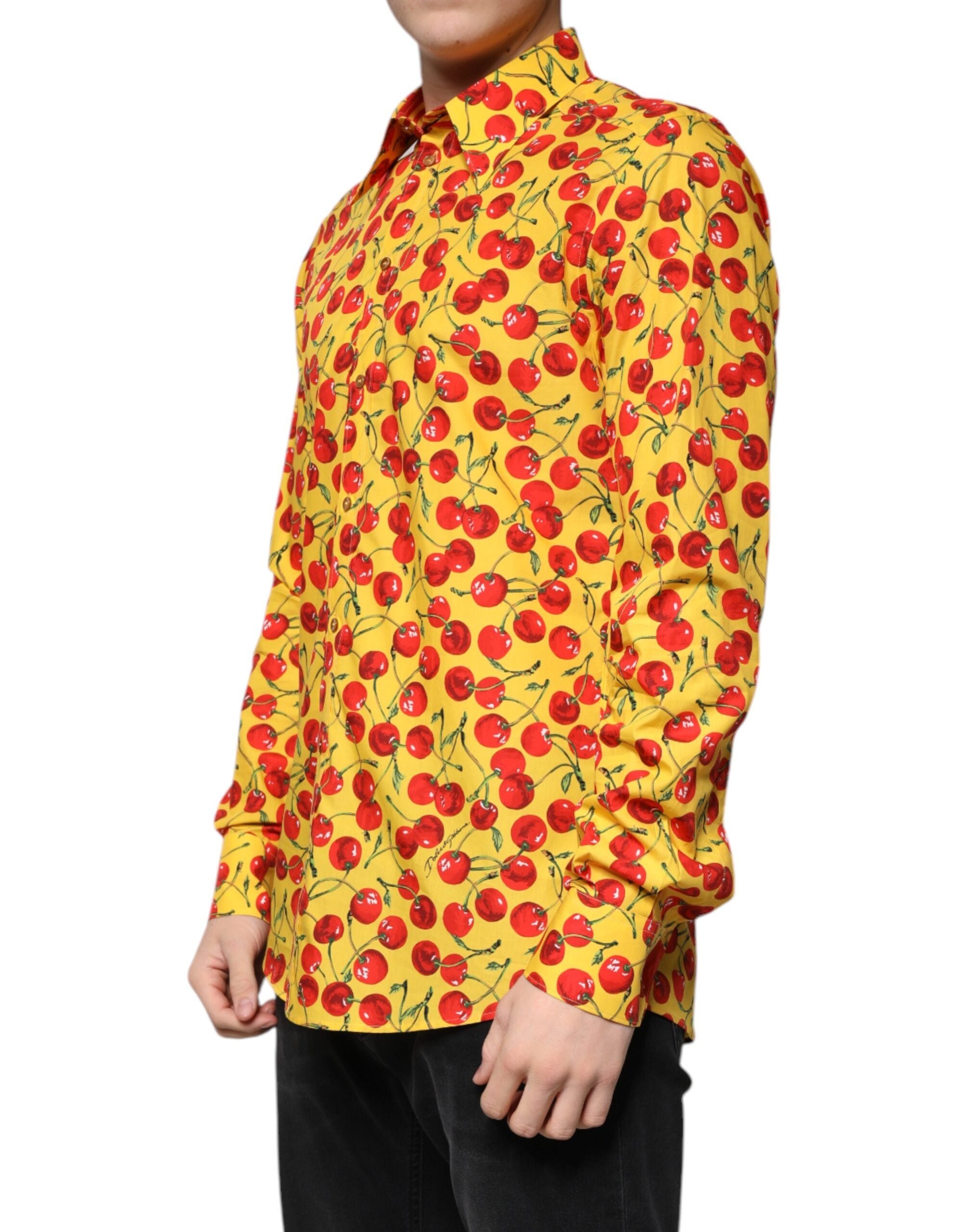 Dolce & Gabbana Yellow Cherry Cotton MARTINI Dress Men's Shirt