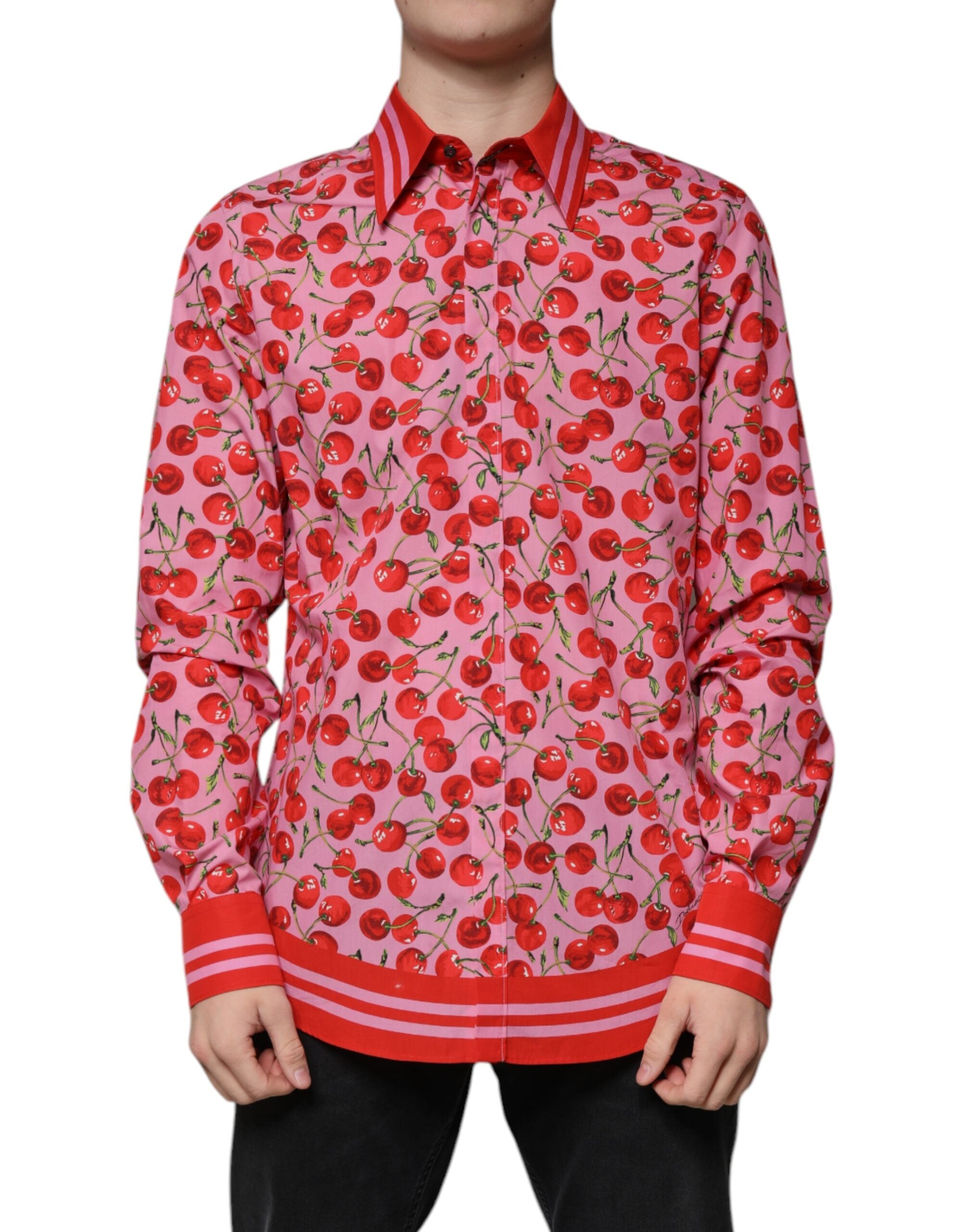 Dolce & Gabbana Pink Cherry Cotton Formal MARTINI Dress Men's Shirt