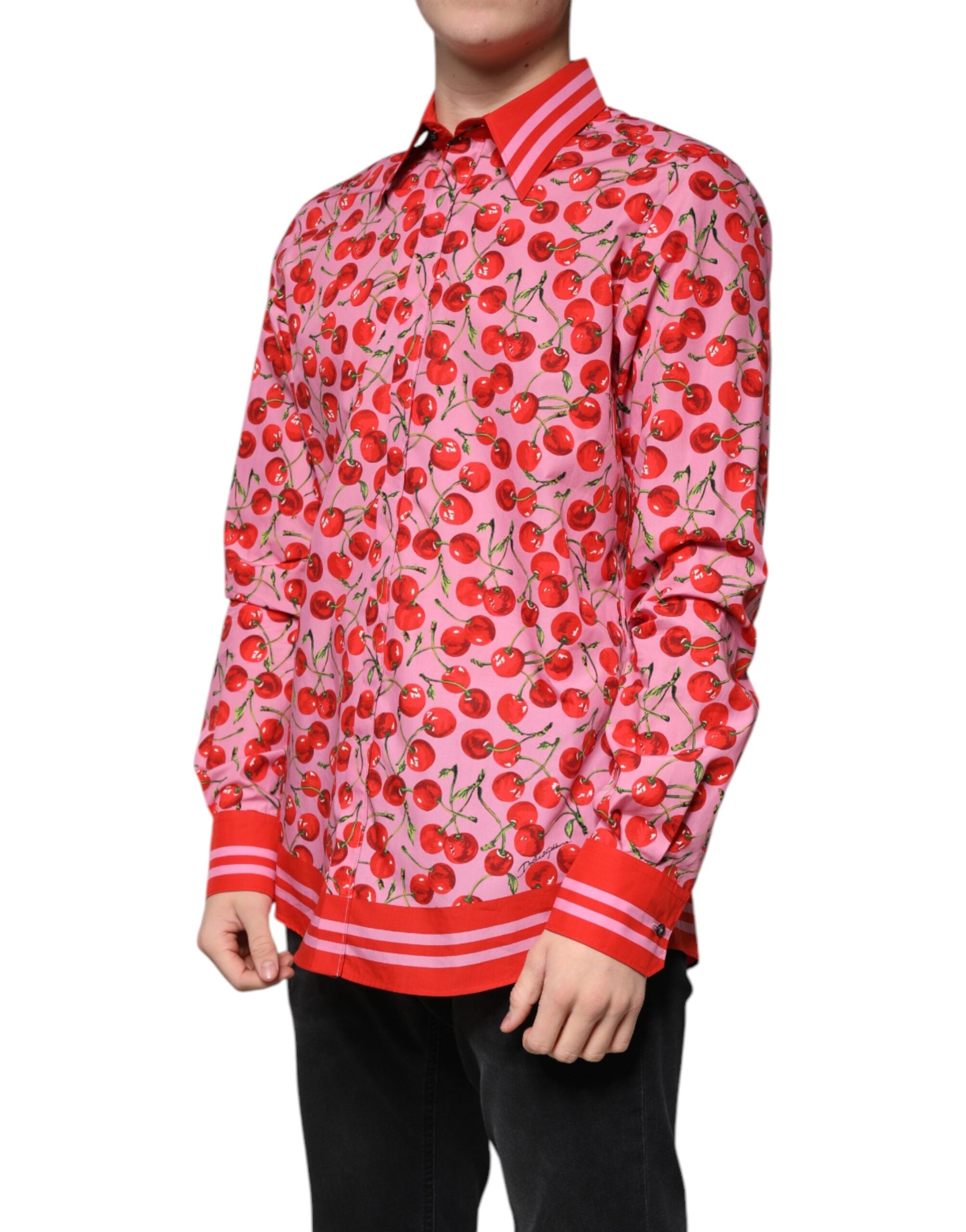Dolce & Gabbana Pink Cherry Cotton Formal MARTINI Dress Men's Shirt