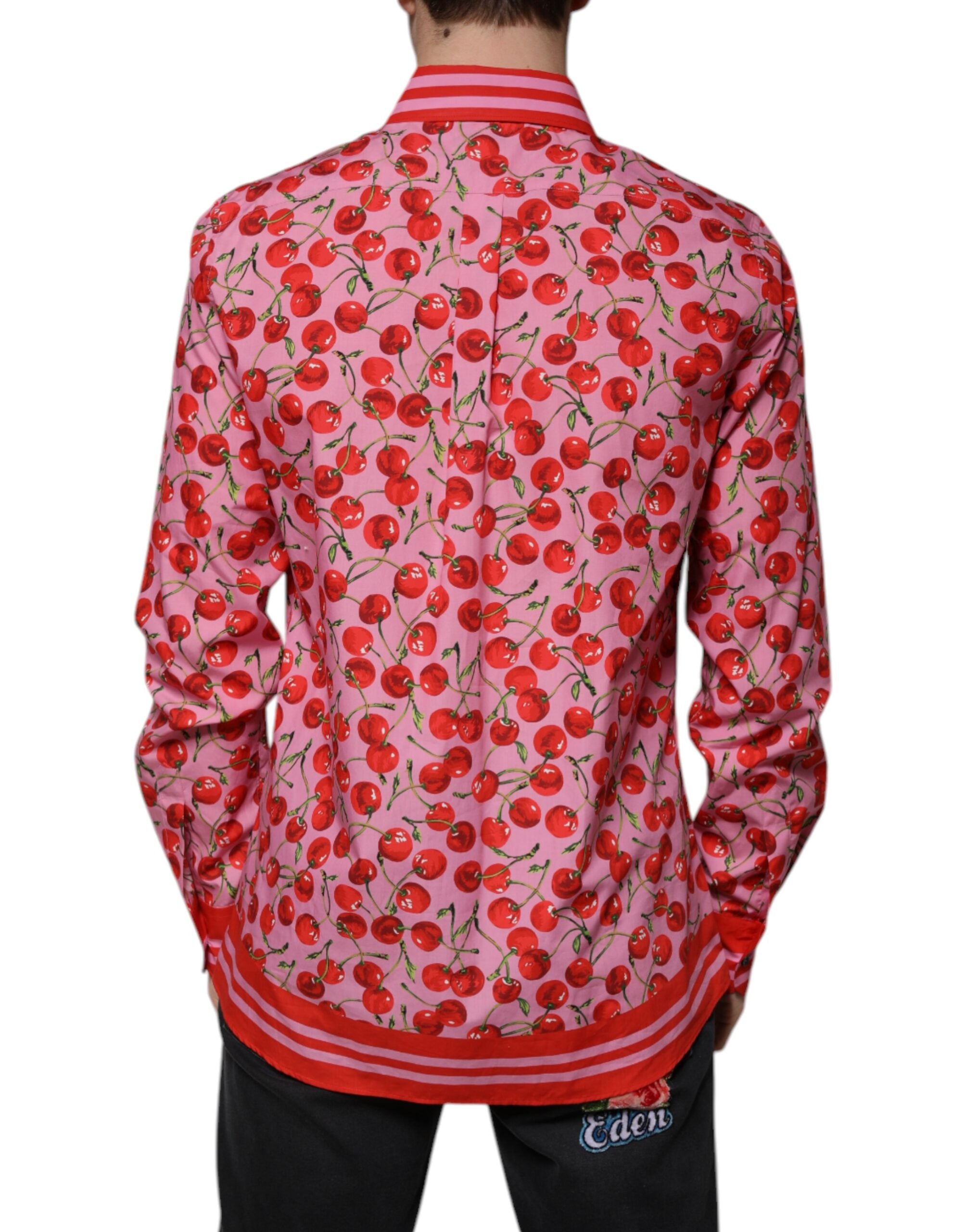 Dolce & Gabbana Pink Cherry Cotton Formal MARTINI Dress Men's Shirt