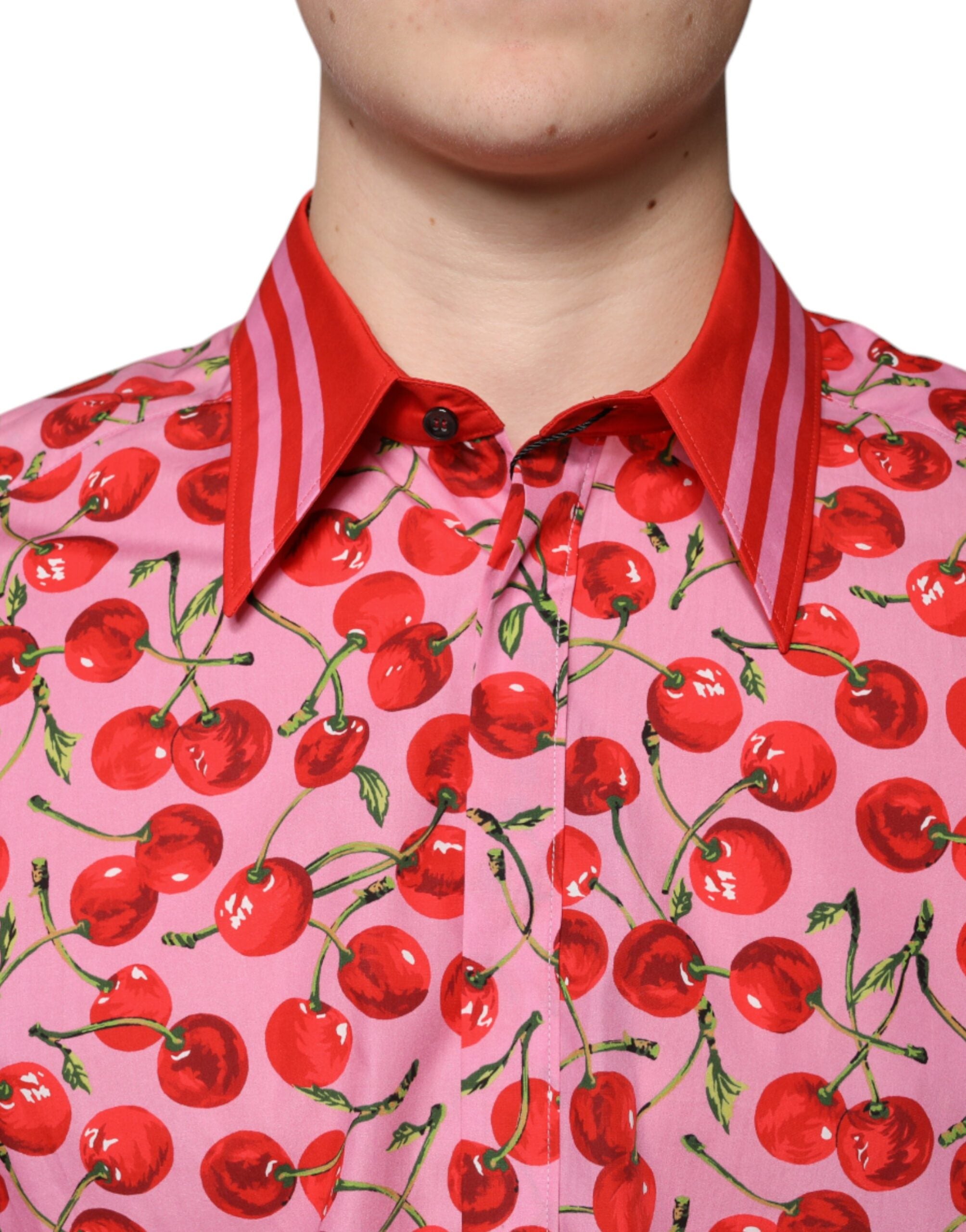 Dolce & Gabbana Pink Cherry Cotton Formal MARTINI Dress Men's Shirt