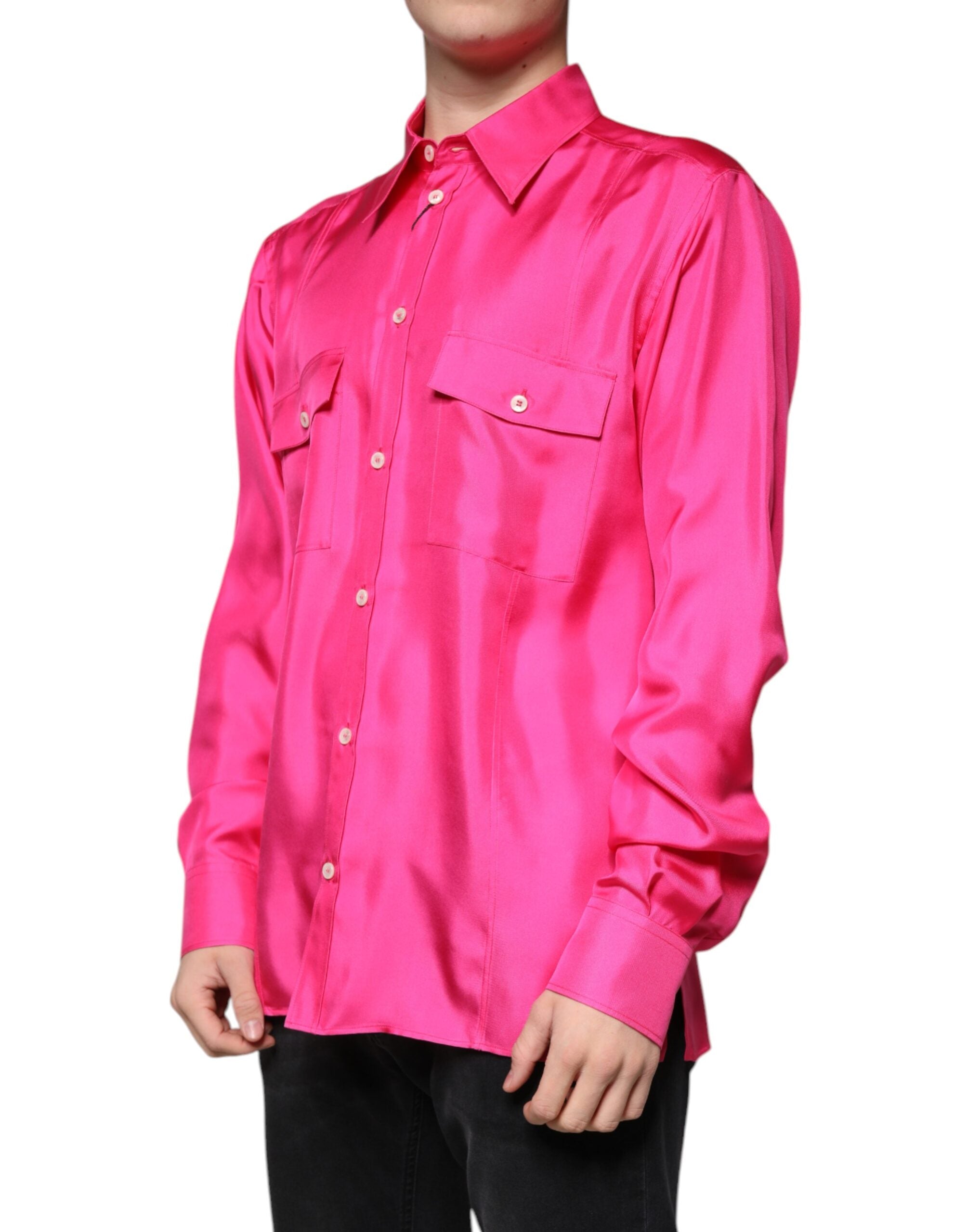 Dolce & Gabbana Pink Silk Collared Button Down Men Men's Shirt