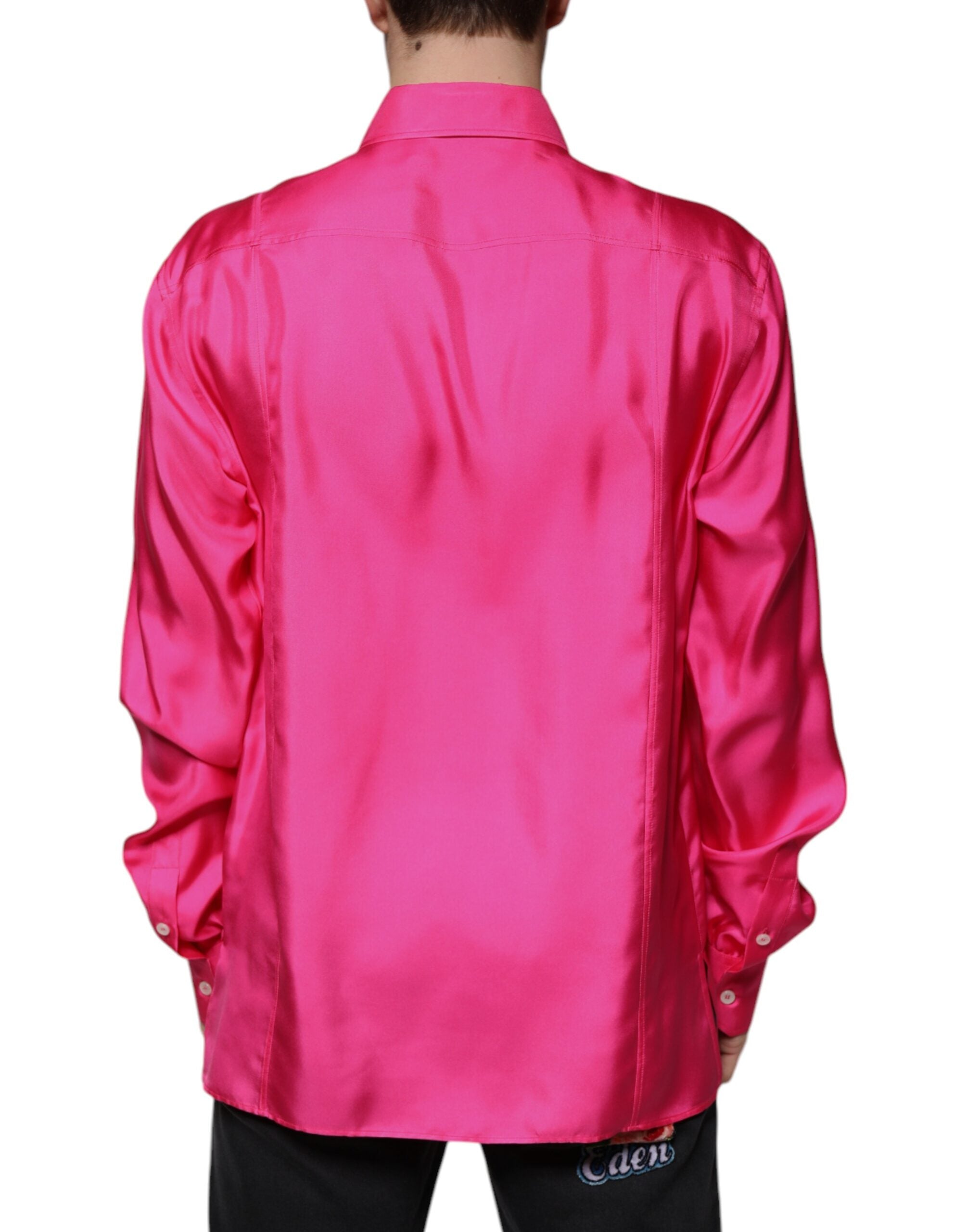 Dolce & Gabbana Pink Silk Collared Button Down Men Men's Shirt