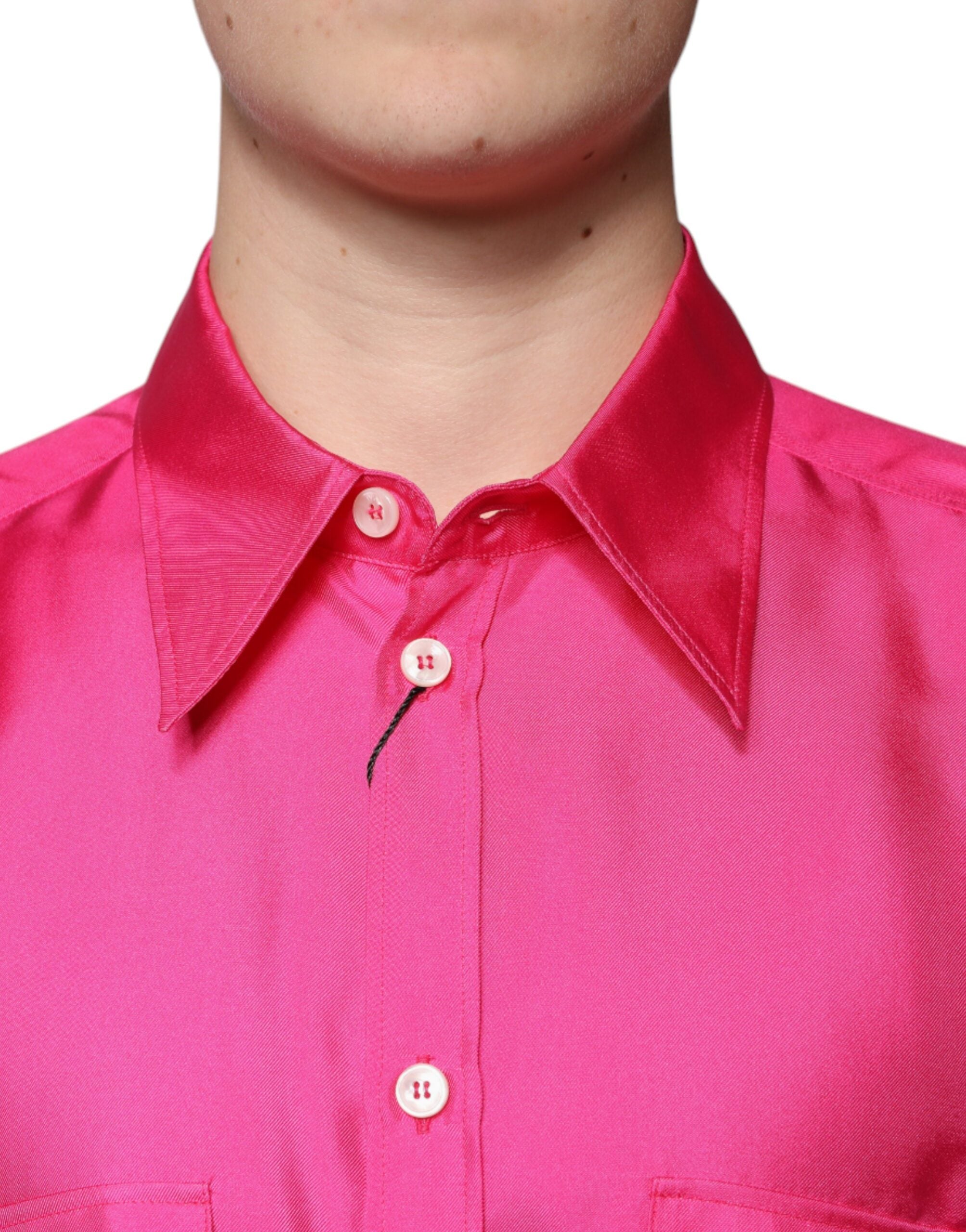 Dolce & Gabbana Pink Silk Collared Button Down Men Men's Shirt