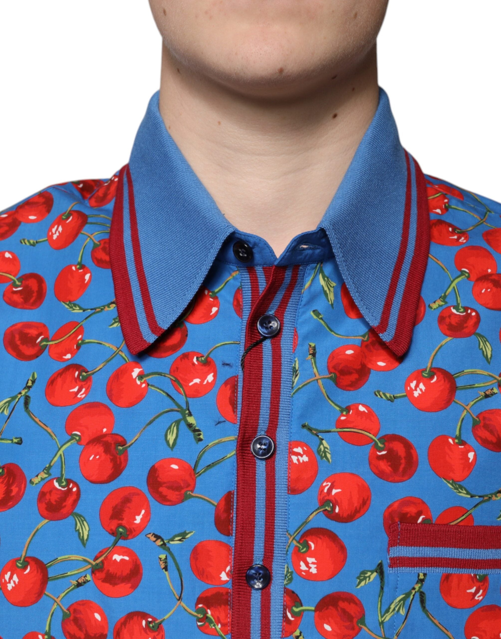 Dolce & Gabbana Blue Cherry Cotton Collared Men Polo Men's T-shirt