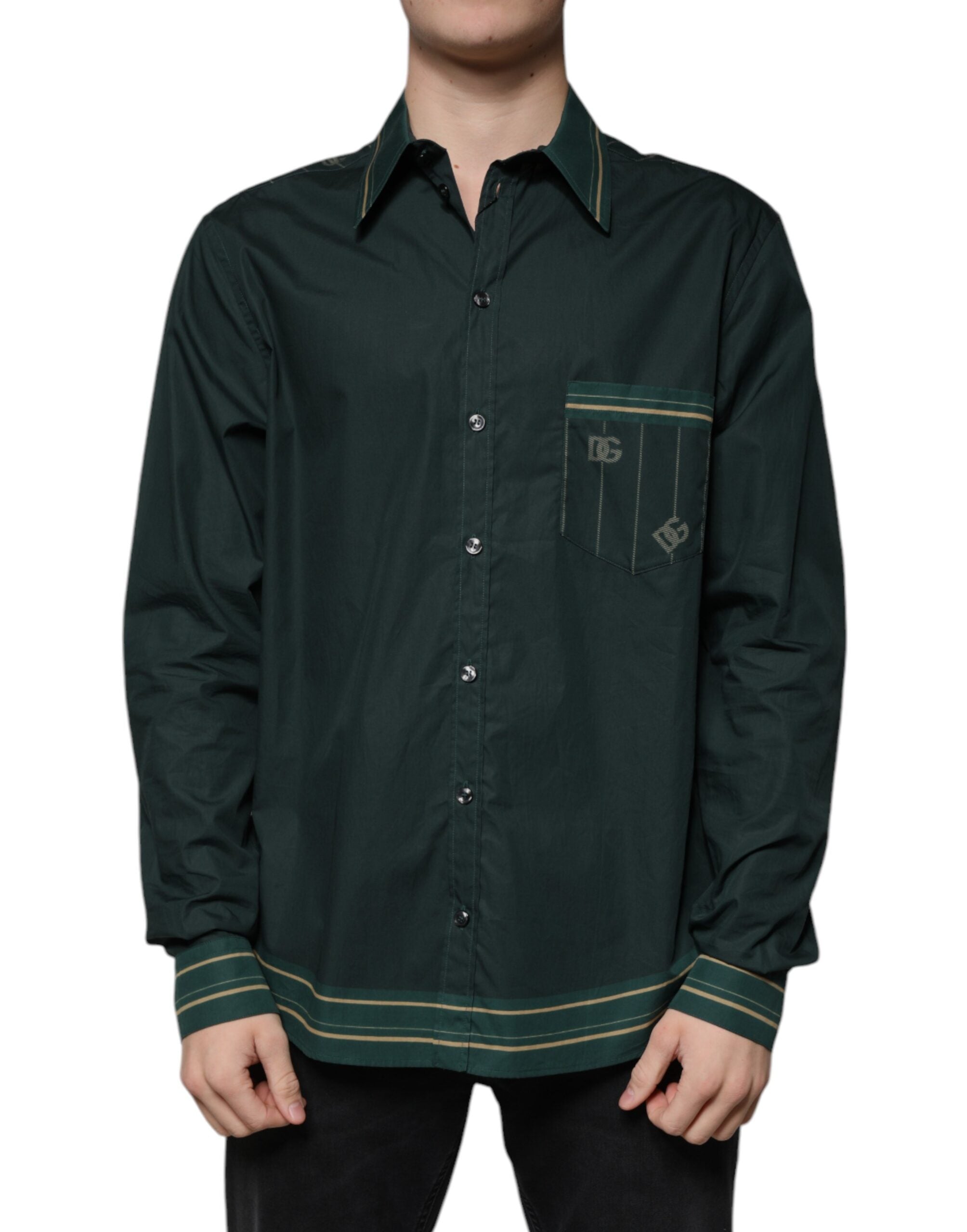 Dolce & Gabbana Green Logo Long Sleeve MARTINI Casual Men's Shirt