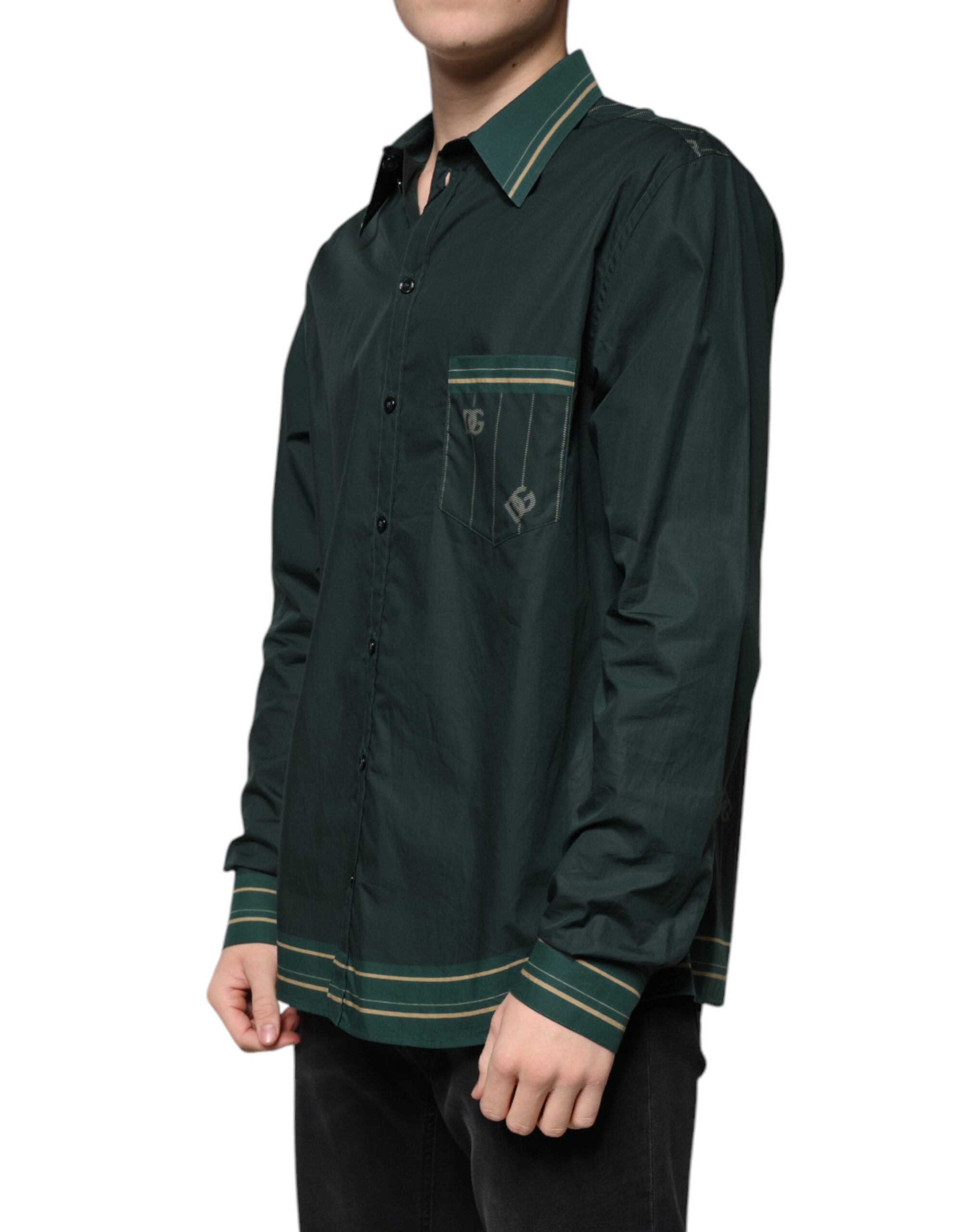 Dolce & Gabbana Green Logo Long Sleeve MARTINI Casual Men's Shirt