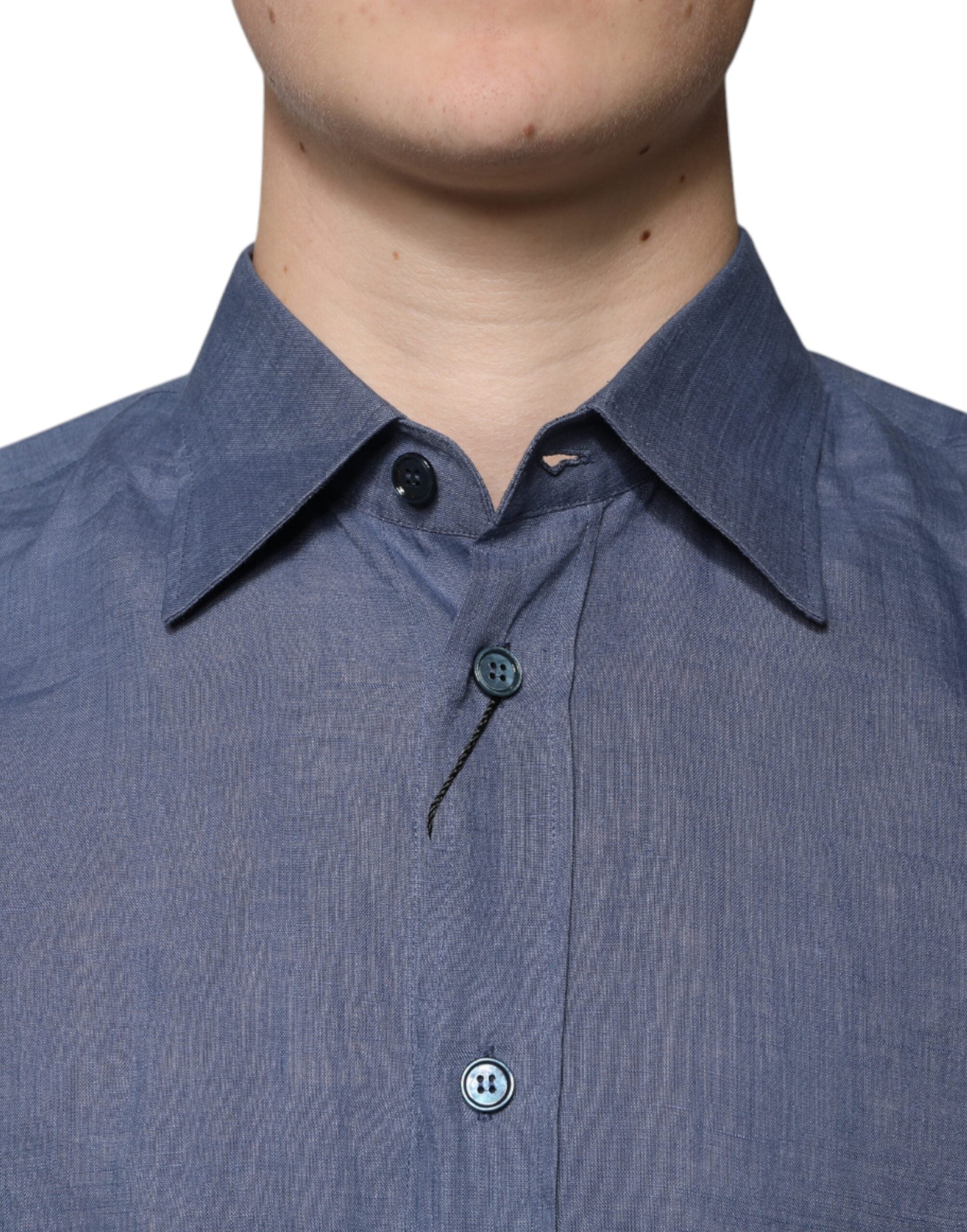 Dolce & Gabbana Blue Logo Long Sleeve Button Down Casual Men's Shirt