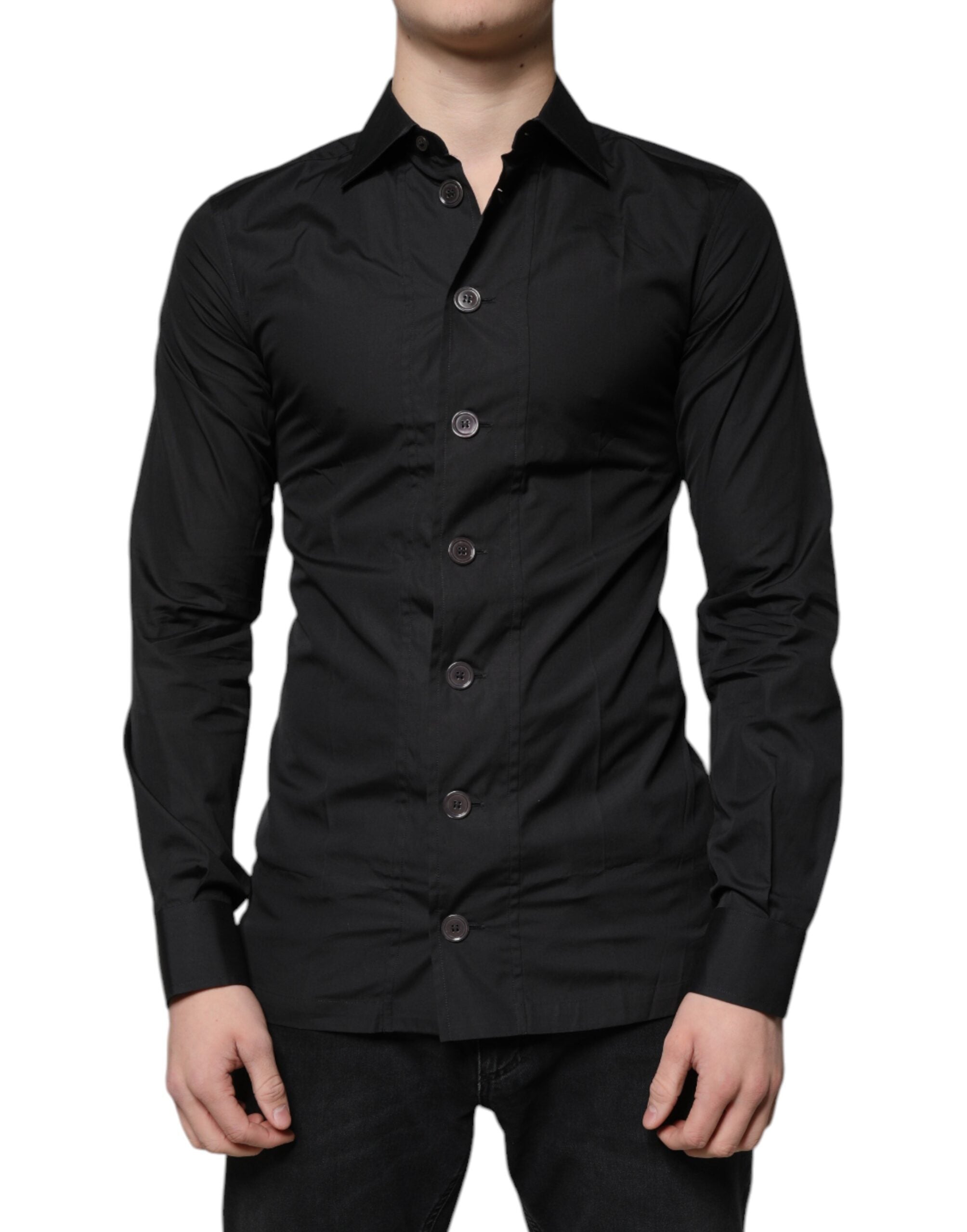 Dolce & Gabbana Black Cotton Formal Long Sleeves Dress Men's Shirt