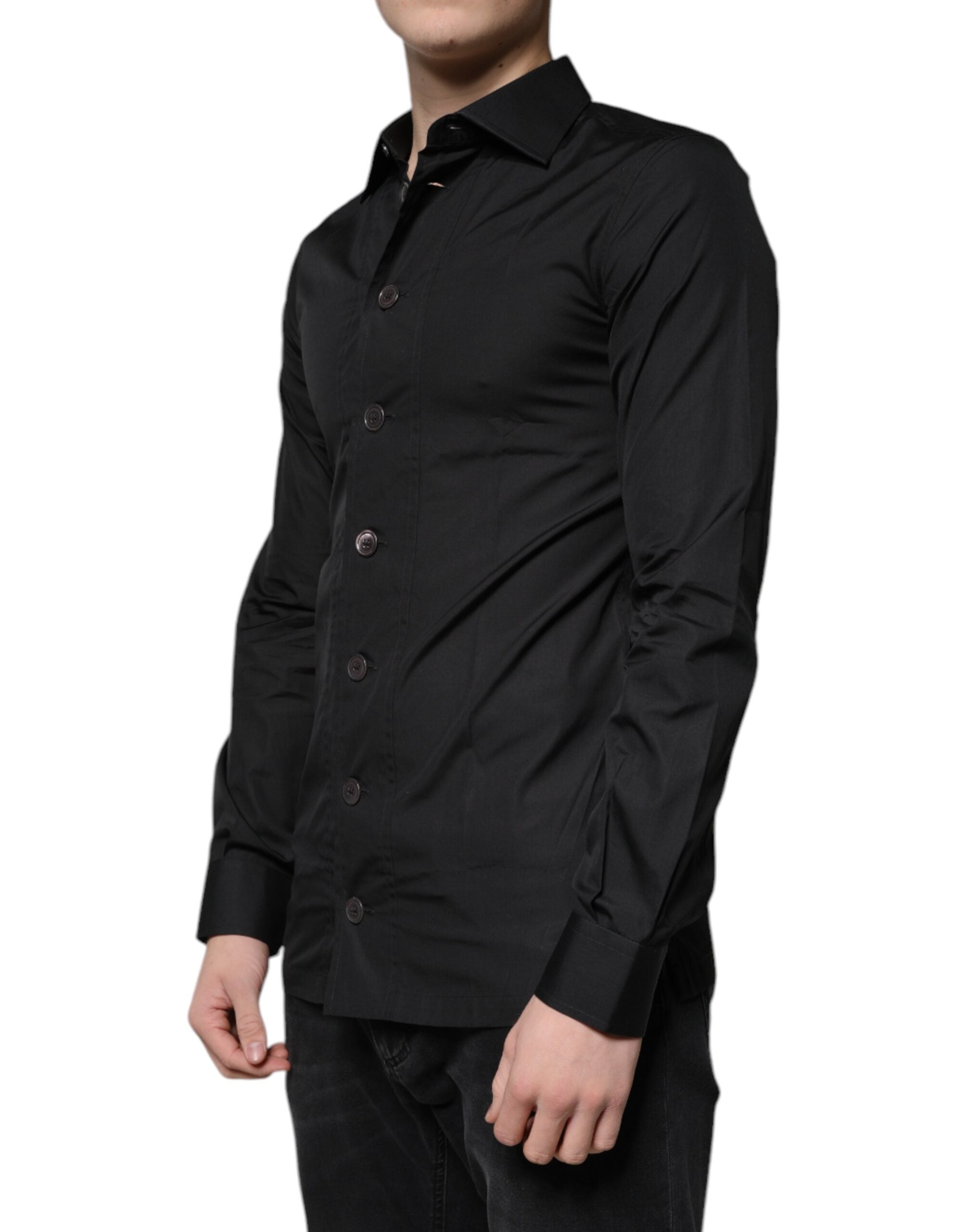 Dolce & Gabbana Black Cotton Formal Long Sleeves Dress Men's Shirt